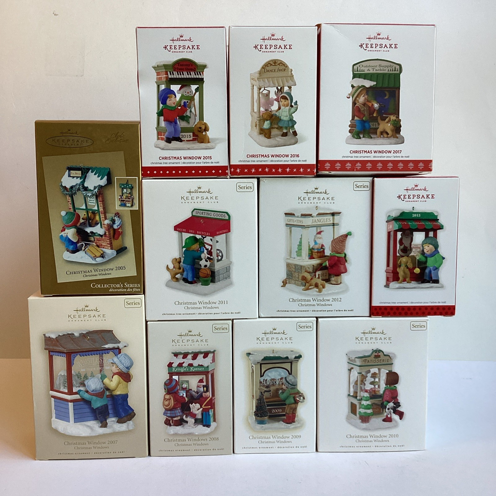 Hallmark Ornaments CHRISTMAS WINDOW Shop Lot Of 11 Club Box 2007-2013 2015-2017 Hallmark Ornaments CHRISTMAS WINDOW Shop Lot Of 11 Club Box 2007-2013 2015-2017