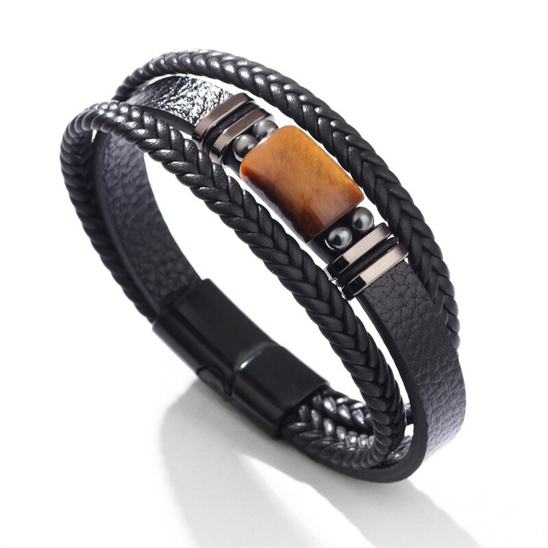 Woven Leather Fashion Healing Power Men\'s Lucky Bracelet Gift -