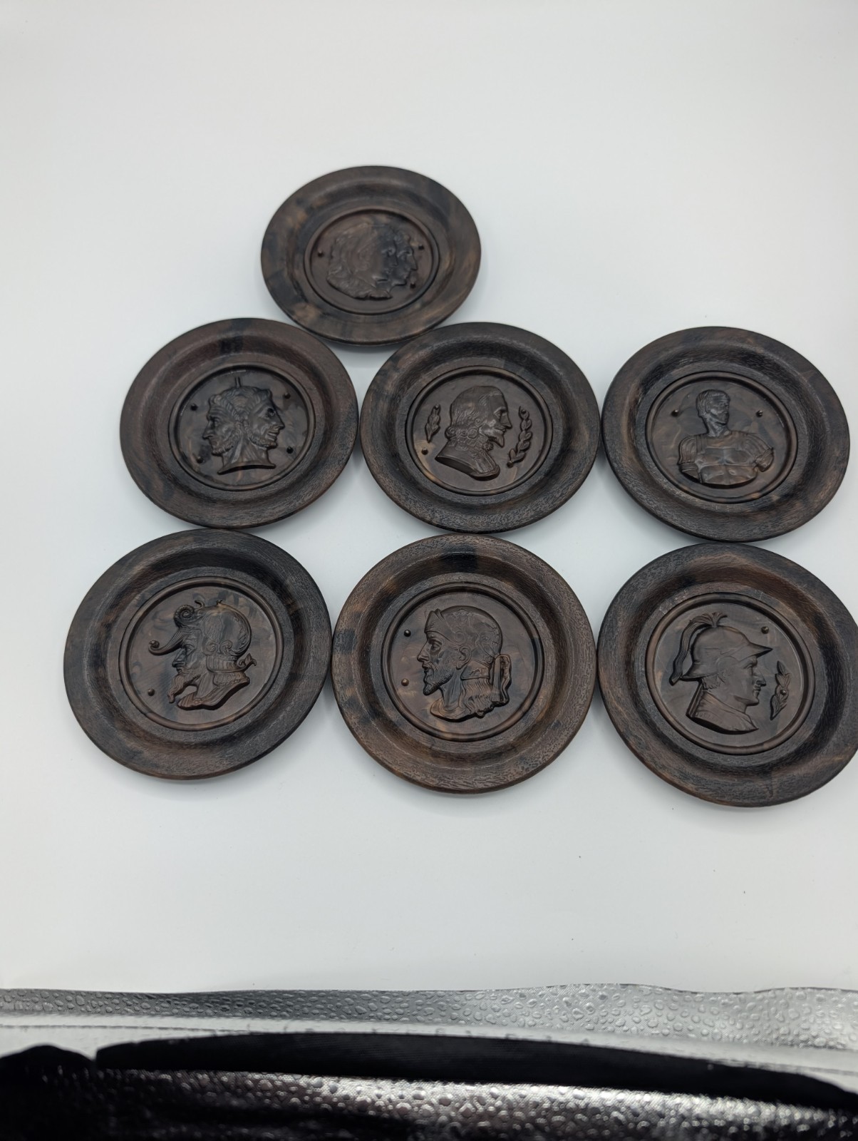 Vintage MCM Greco Roman Gods Faux Wood Resin Coaster Set Of 7 Hollywood Regency Vintage MCM Greco Roman Gods Faux Wood Resin Coaster Set Of 7 Hollywood Regency