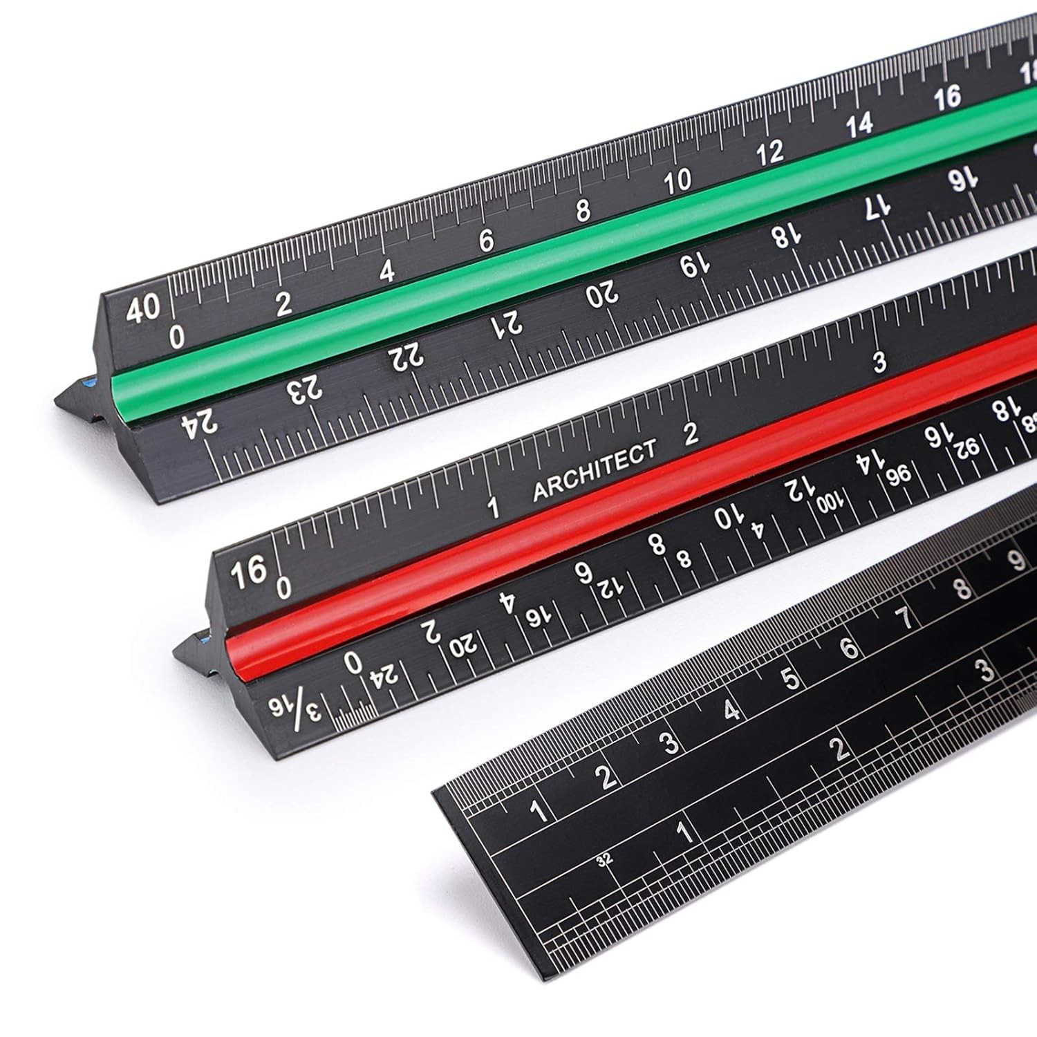 Ownmy 3 Pack 12 Inch Solid Aluminum Triangular Architect Scale Ruler Set, 3-Colo Ownmy 3 Pack 12 Inch Solid Aluminum Triangular Architect Scale Ruler Set, 3-Colo