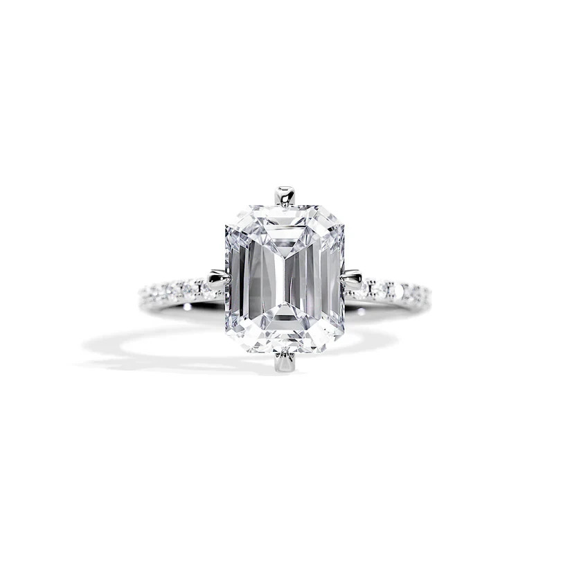 2.15 CT Emerald Moissanite Pave Ring 925 Sterling Silver Engagement Ring