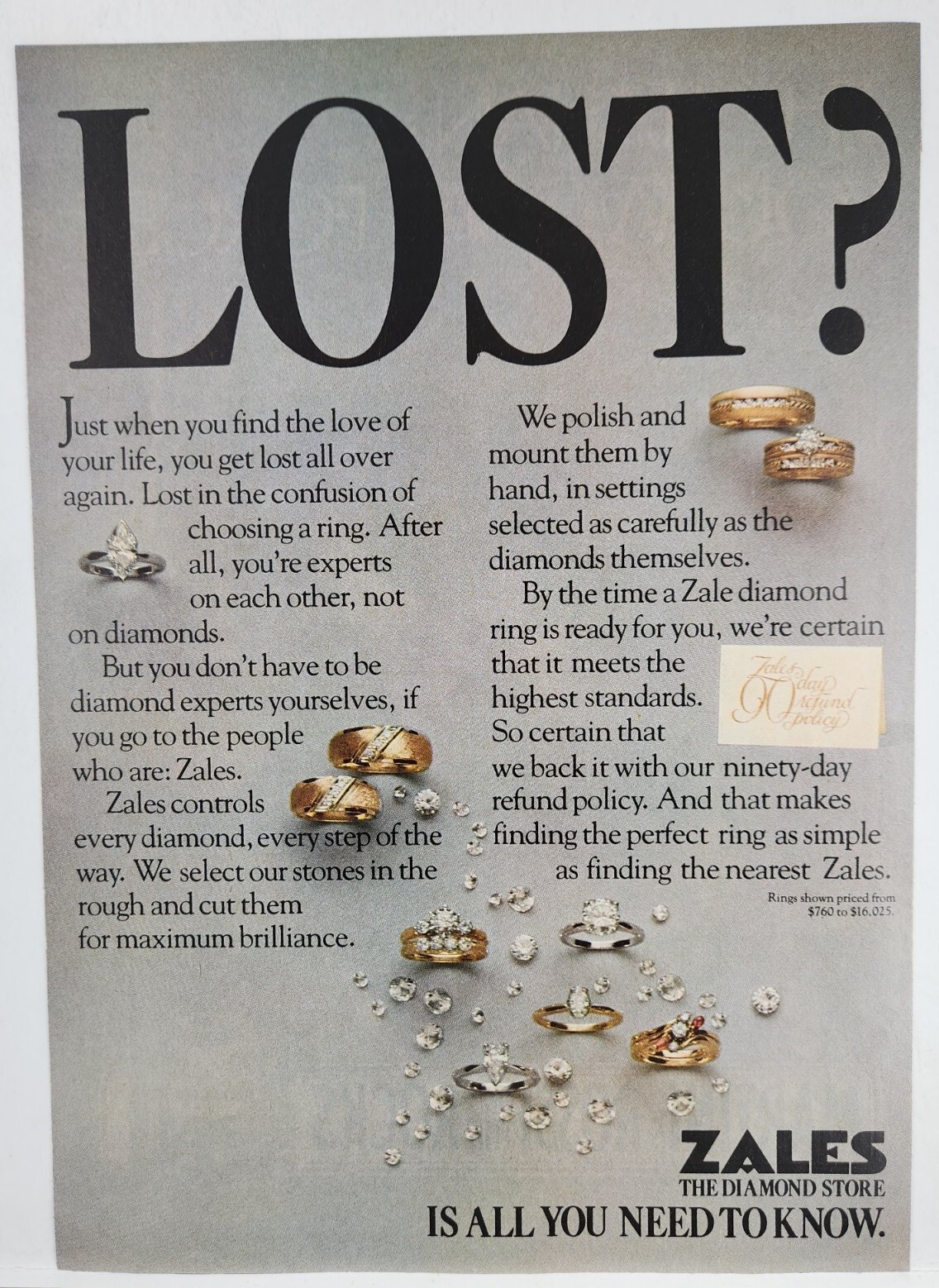 1981 Zales Jewelry Diamond Store Retro Original Print Ad 80\'s