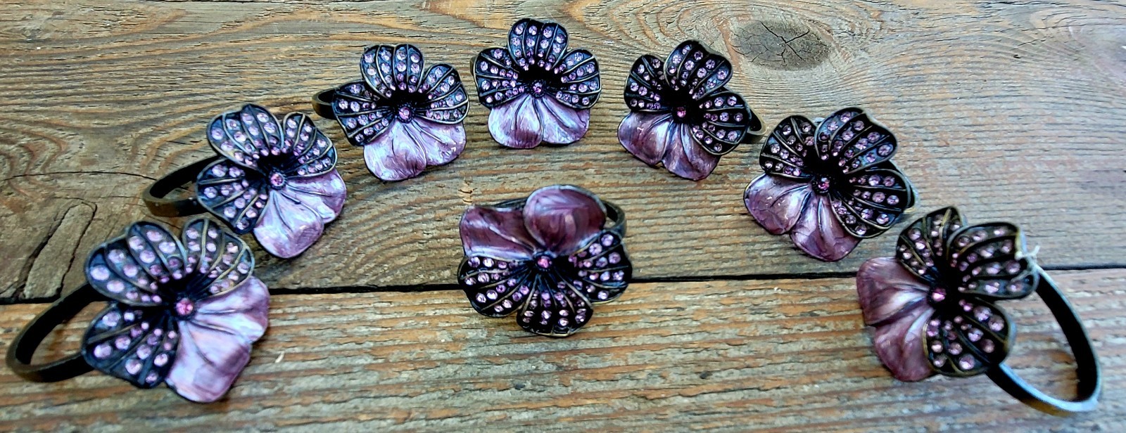 8 Rhinestone And Enamel Floral Napkin Rings Lovely