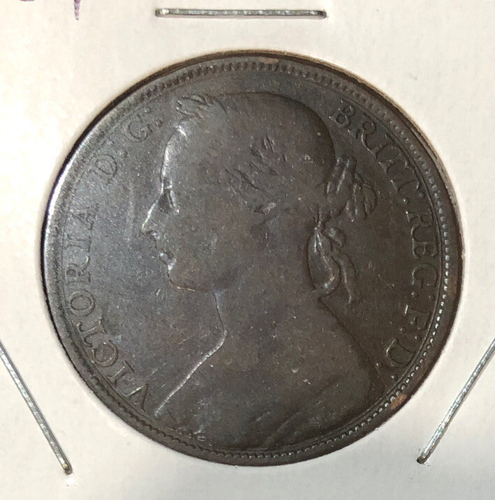 1884 Great Britain One 1 Penny Bronze Coin-31MM-Victoria -KM#755
