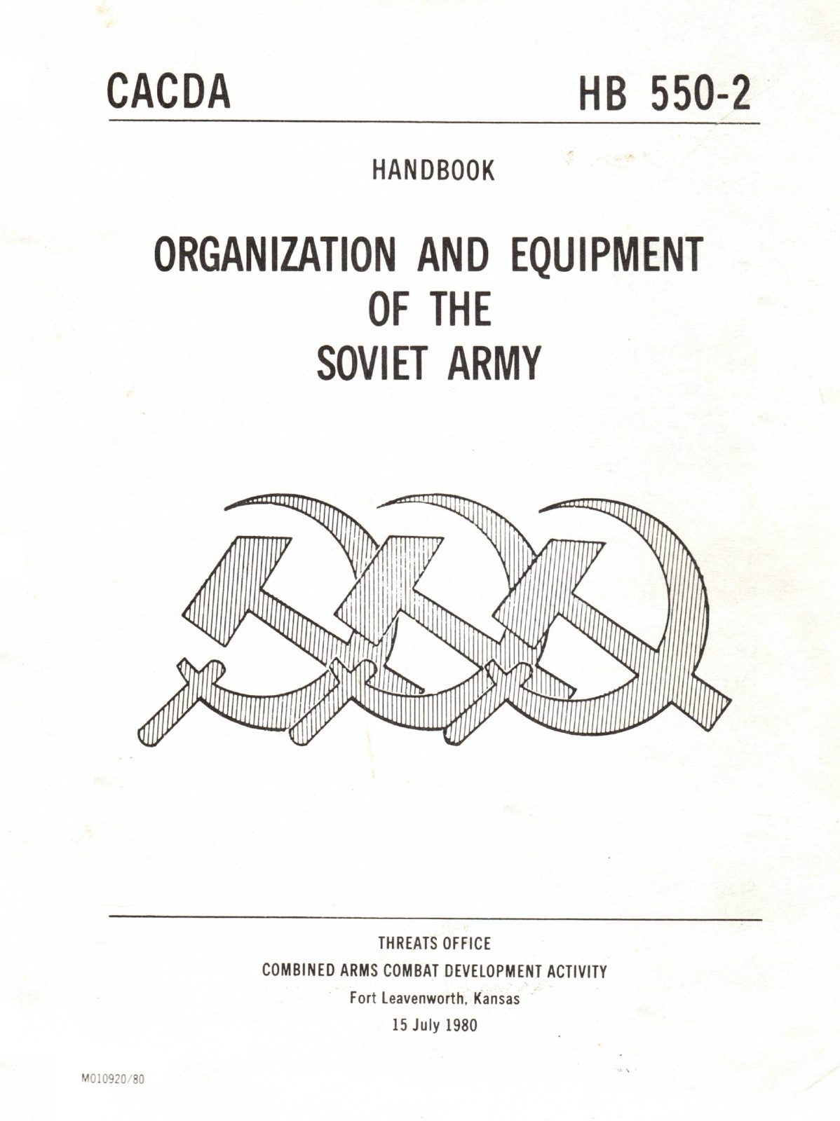 138 Page CACDA HB 550-2 HANDBOOK ORGANIZATION EQUIPMENT SOVIET ARMY on Data CD