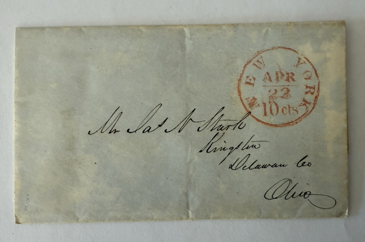 1847 James N. Stark Cauder  & Jenkins NY Erie Canal Stampless Cover & Letter 10c