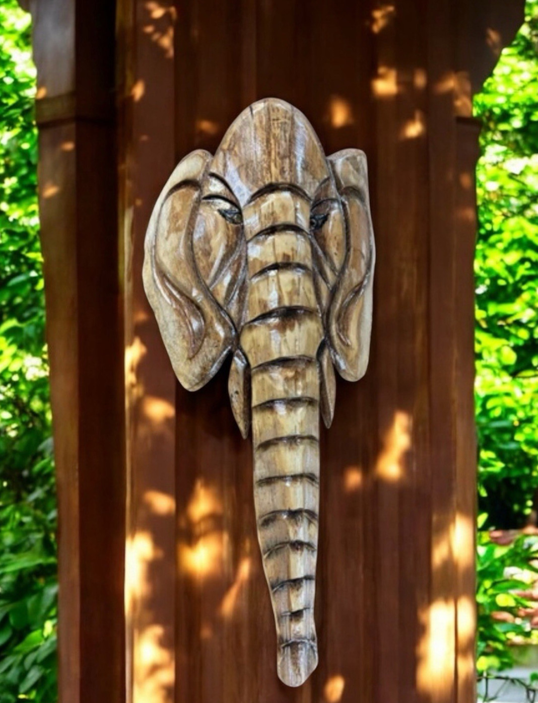Vintage OOK , Hand Crafted Elephant -Tiki Hanging Wall Art Palm Frond w/Wire 28