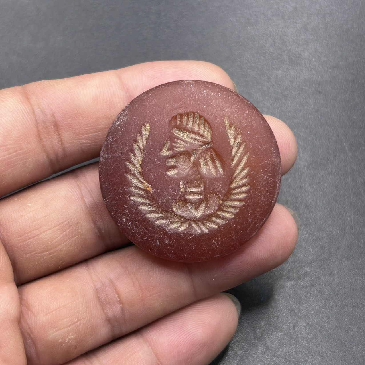 Rare Ancient Near Eastern Agate Stone Roman King Intaglio Unique Bead