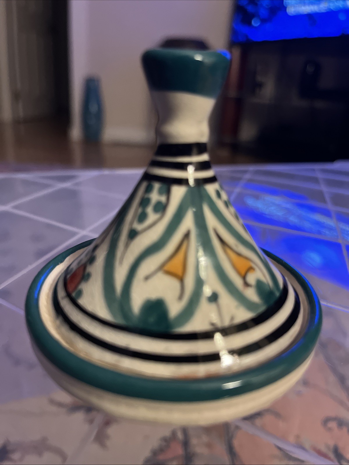 Vintage Moroccan Safi Mini Tagine Signed Hand Painted Artisan Pottery 3.5”