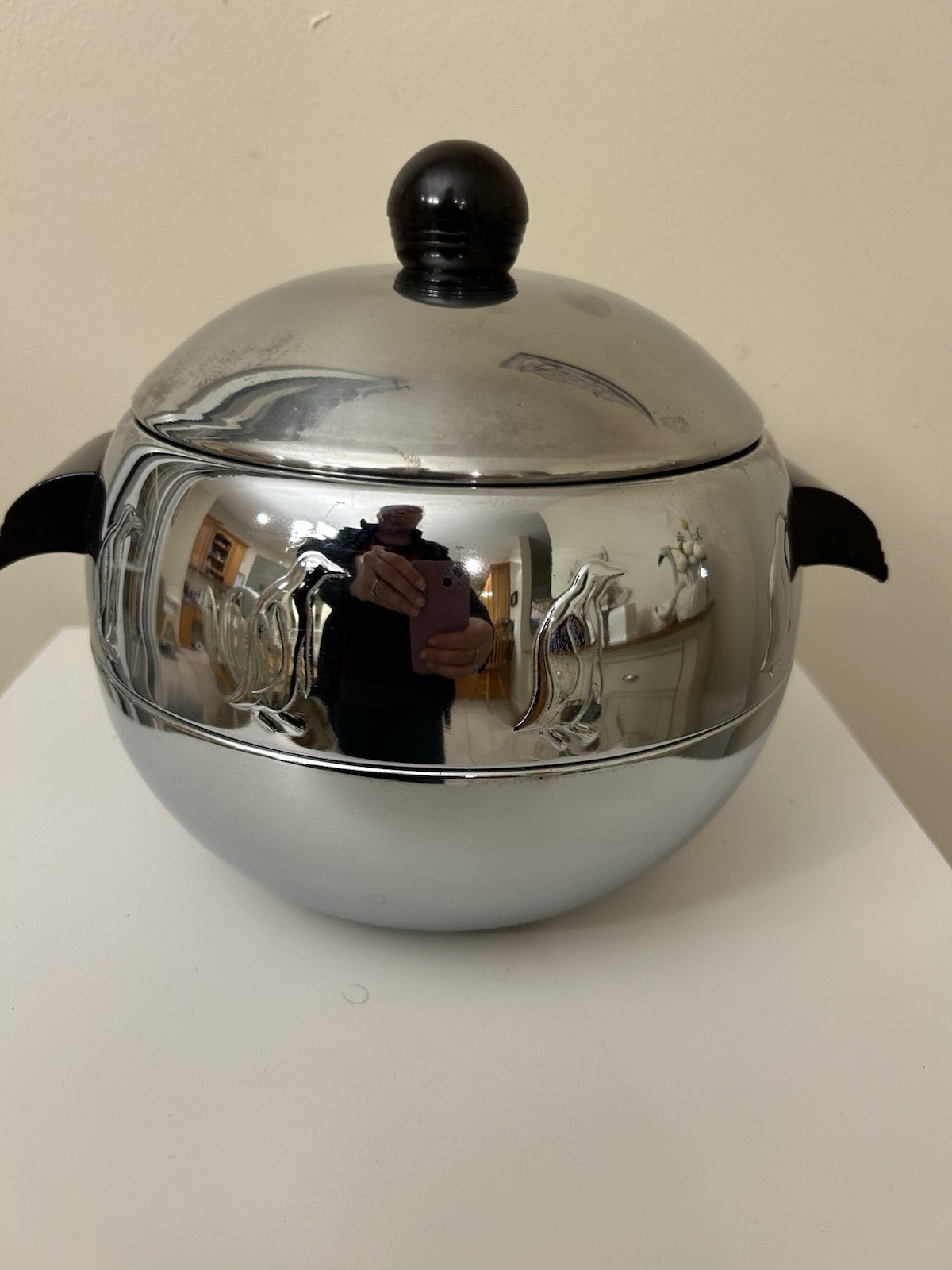 VTG West Bend Penguin Ice Bucket Insulated Chrome Hot & Cold Server Barware Bar