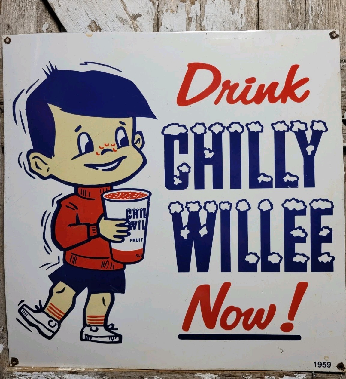 VINTAGE CHILLY WILLEE PORCELAIN SIGN 30\