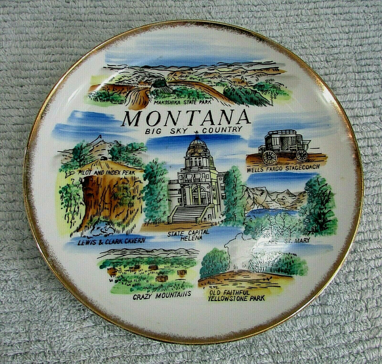 Vintage Montana Big Sky Country Plate Makoshika Lake St Mary Helena Lewis Clark Vintage Montana Big Sky Country Plate Makoshika Lake St Mary Helena Lewis Clark
