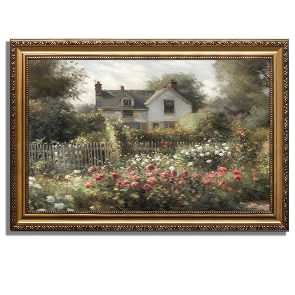 KBKBART Vintage Gold Framed Wall Art, Garden Landscape Paintings 16x24inch