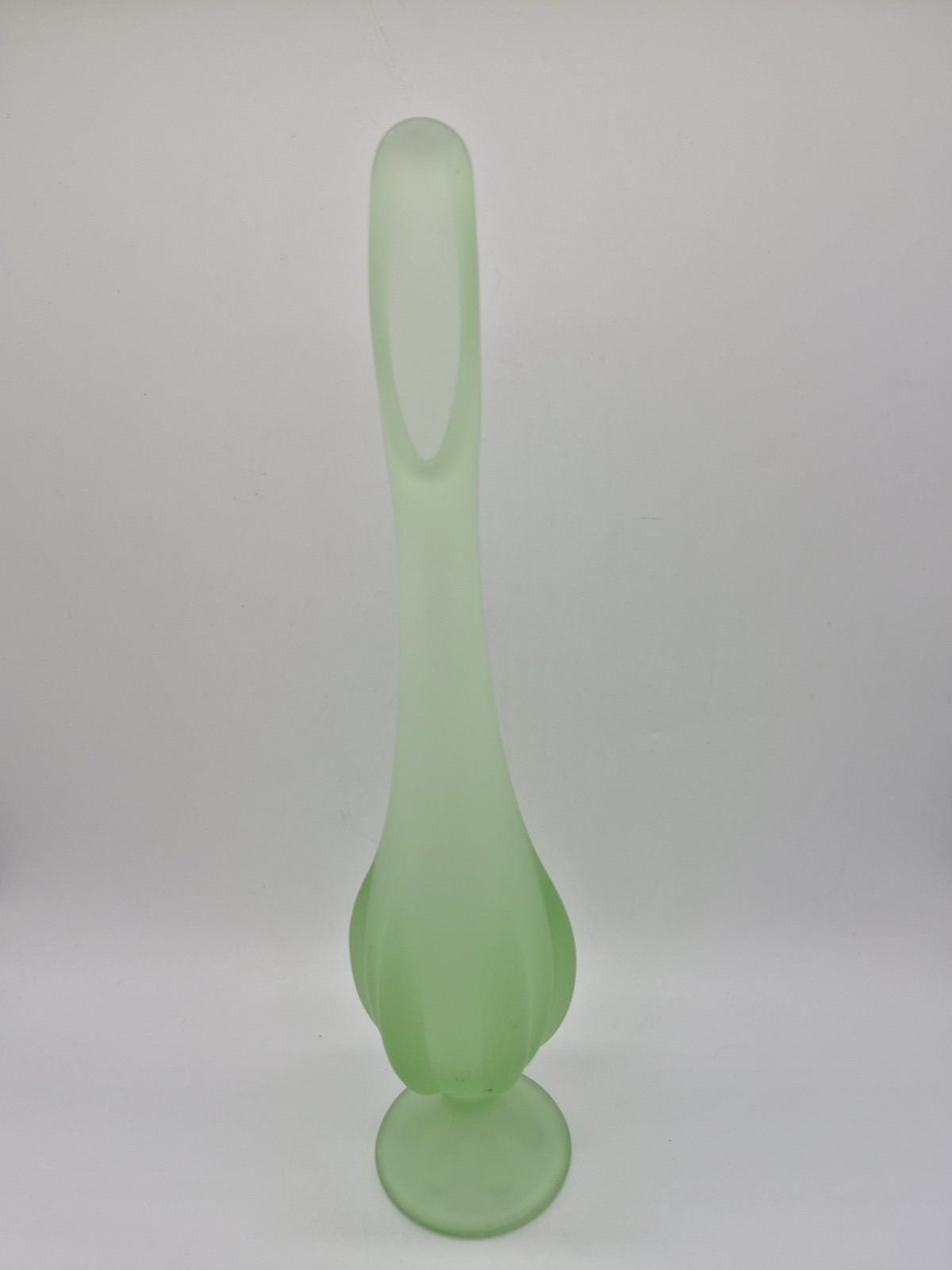 VTG Viking Glass Satin/Frosted Spring Green Swung Vas4 W/6 Petal Foot Base