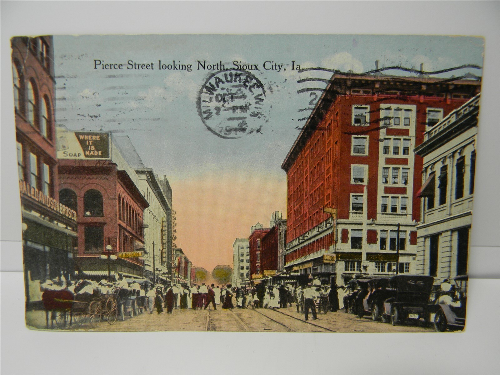 Vintage 1914 Street View Pierce St. Sioux City Iowa Horse & Wagon Postcard P19