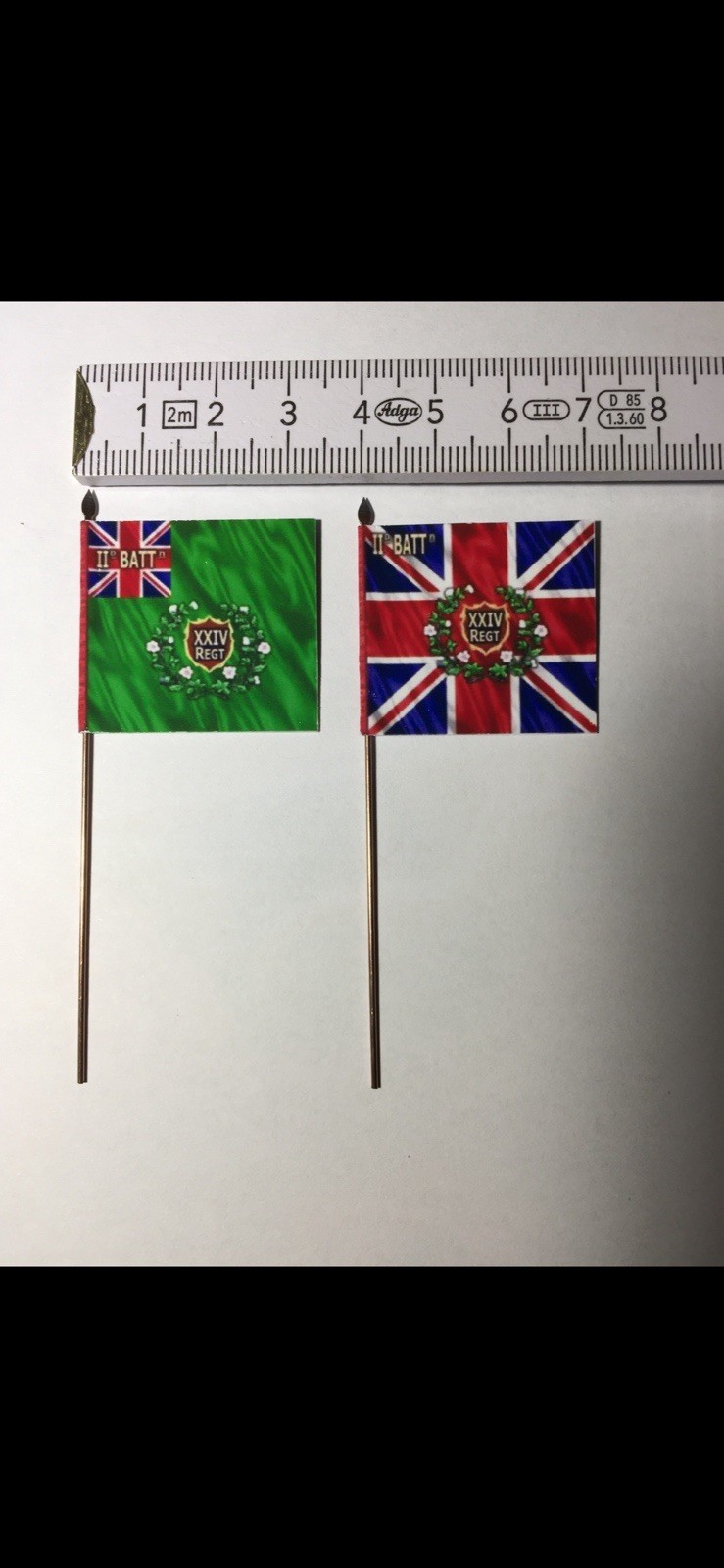 2x 28mm British Napoleonic 24th Infantry Flags Ready on Metal Flagpole 2x 28mm British Napoleonic 24th Infantry Flags Ready on Metal Flagpole