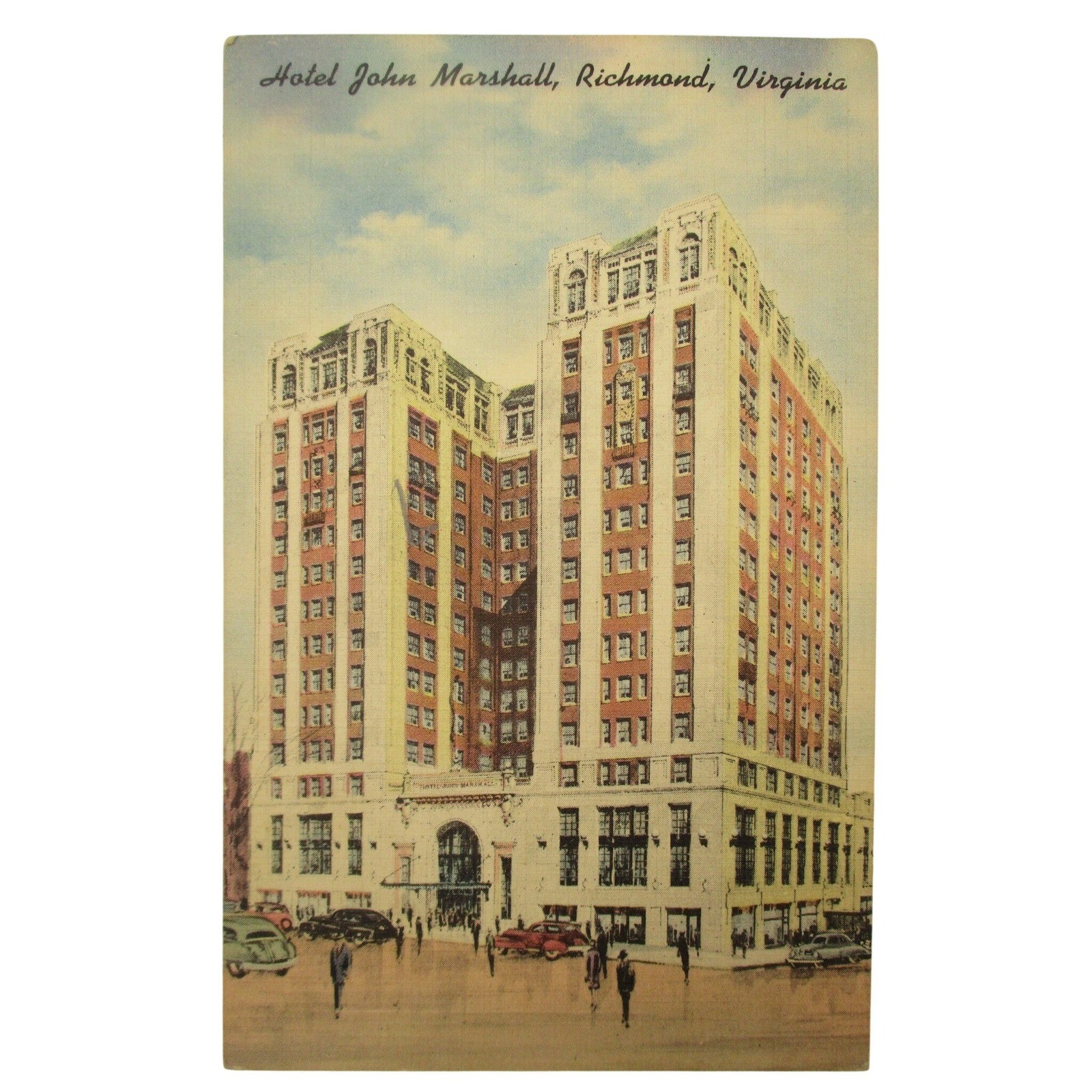 Vintage Hotel John Marshall Richmond Virginia Linen Postcard Architecture View Vintage Hotel John Marshall Richmond Virginia Linen Postcard Architecture View