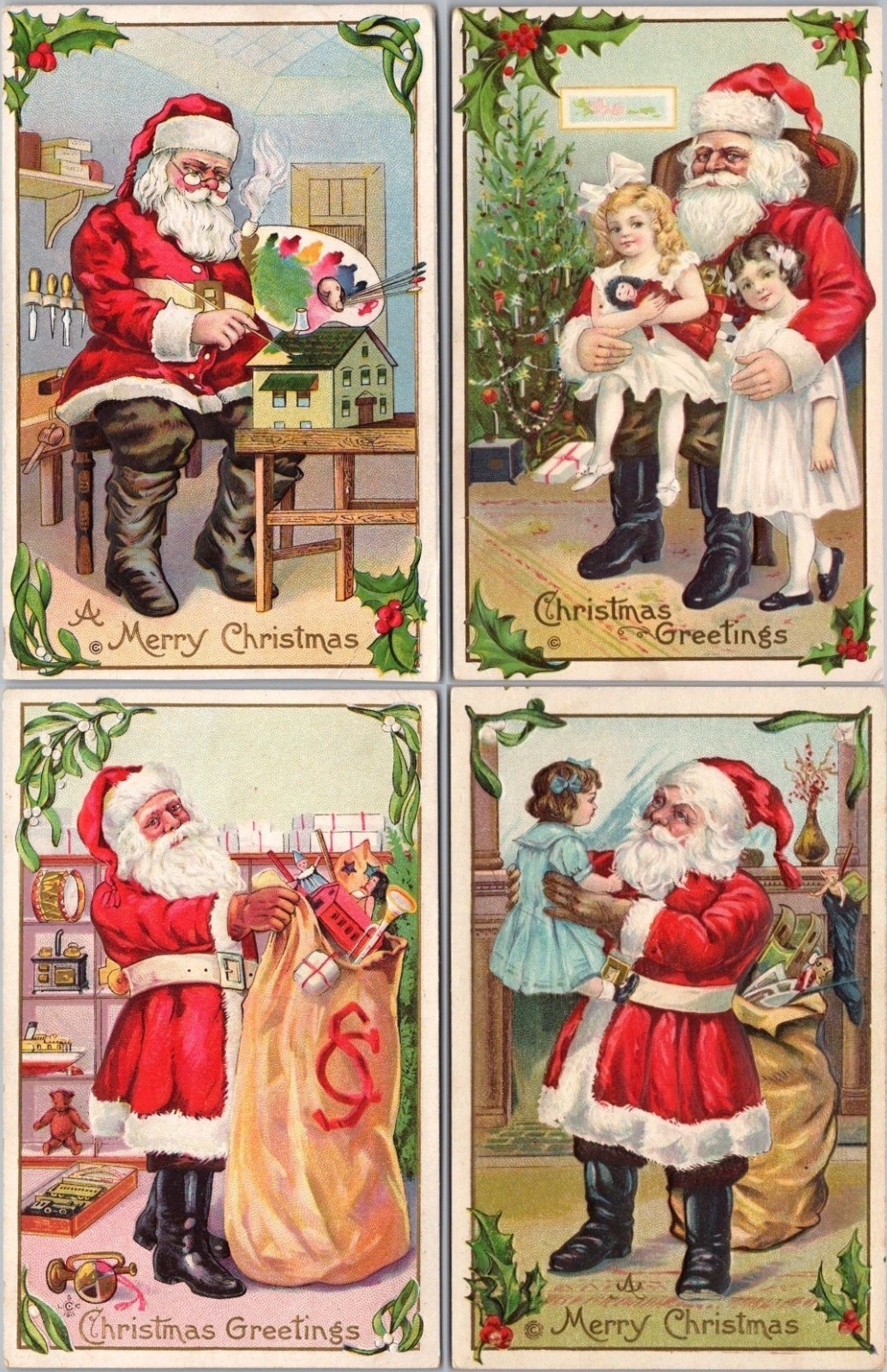 Lot of 4 Antique ~Santa Claus Christmas Postcards~ Children~Toys~Vintage~s578 Lot of 4 Antique ~Santa Claus Christmas Postcards~ Children~Toys~Vintage~s578