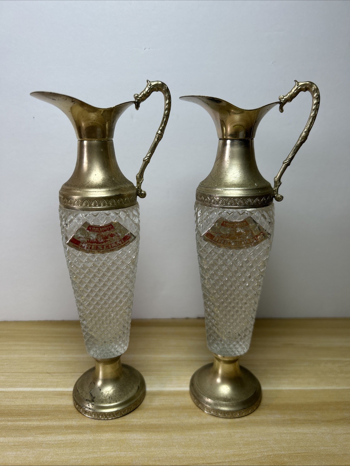 Vintage Vino Santo, ITALY Cut Glass Silver Plated Golden Spouted Decanter Vintage Vino Santo, ITALY Cut Glass Silver Plated Golden Spouted Decanter