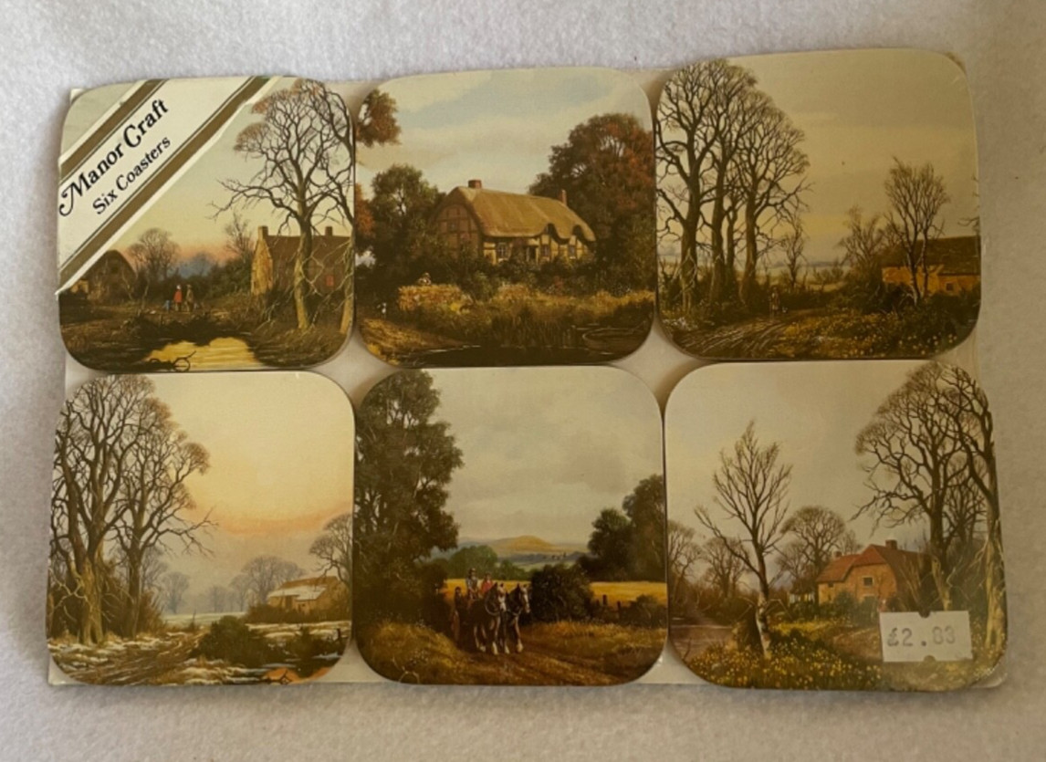 Vintage Manor Craft Coasters ~ New 6 Pack ~ Pastoral Scenes NOS Vintage Manor Craft Coasters ~ New 6 Pack ~ Pastoral Scenes NOS
