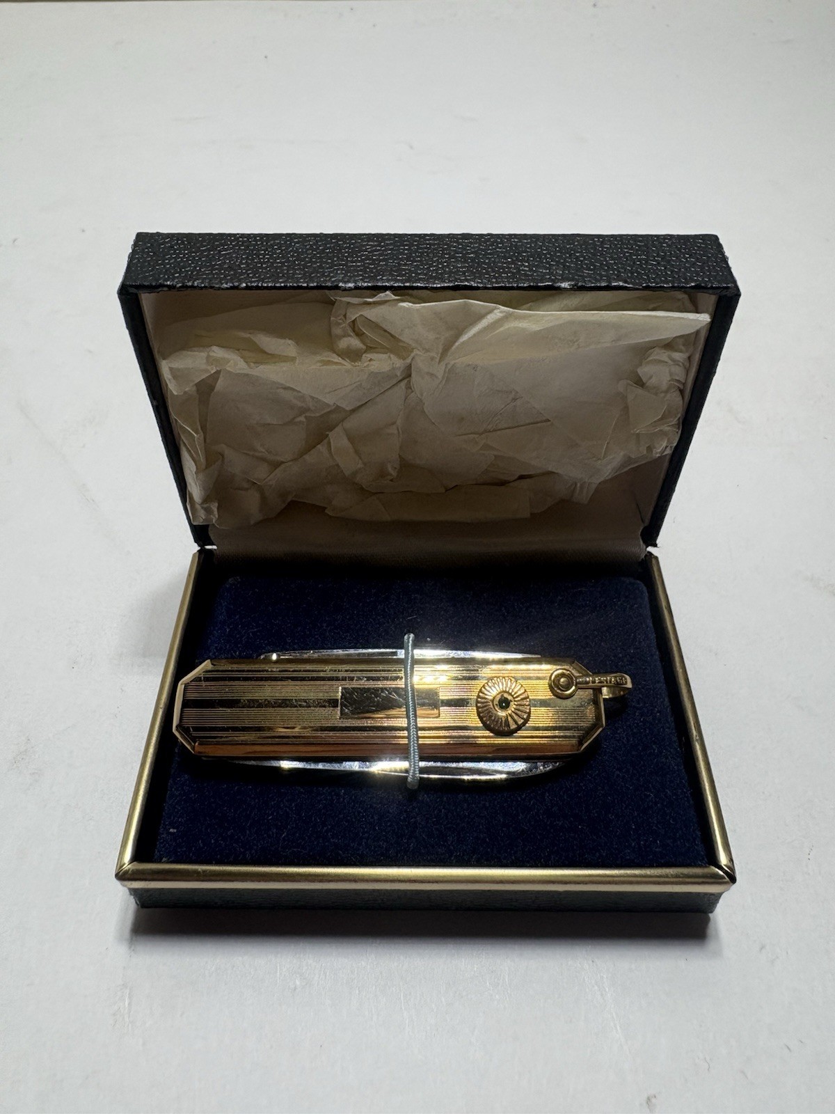 Vintage Balfour Pocket Folding Knife LeStage 1/20 14k Gold USA w Box Rhinestone