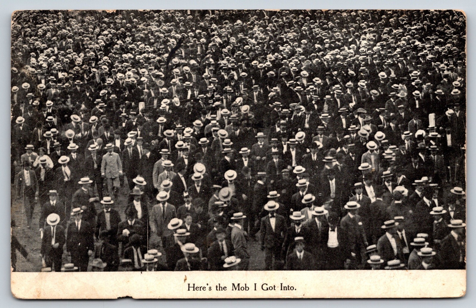 Men in Hats, Here\'s the Mob I got into, Stamped year 1908, Vintage Postcard Men in Hats, Here\'s the Mob I got into, Stamped year 1908, Vintage Postcard