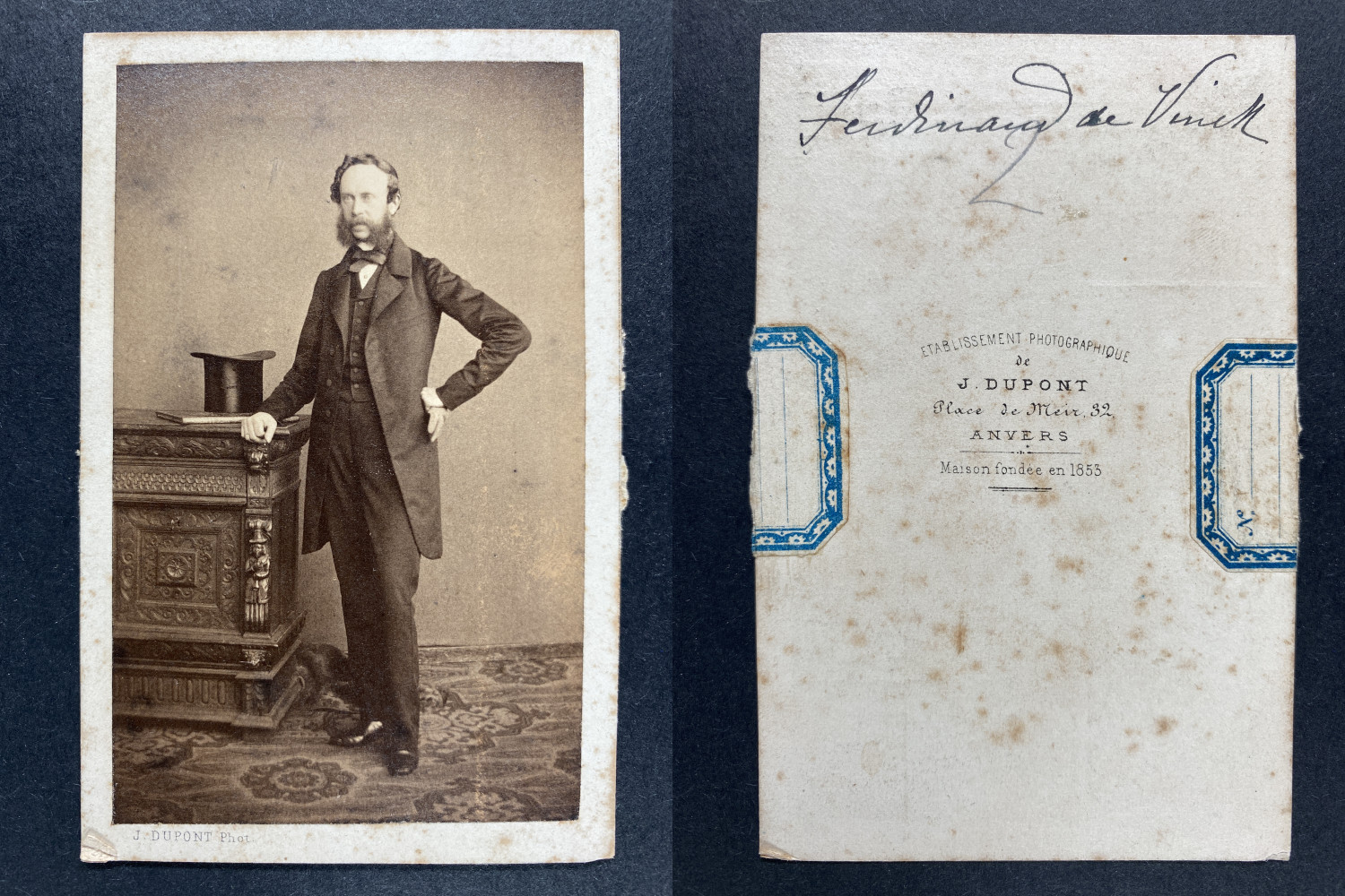 Dupont, Antwerp, Ferdinand de Vinck Vintage cdv albums print.Jules Ferdinand L