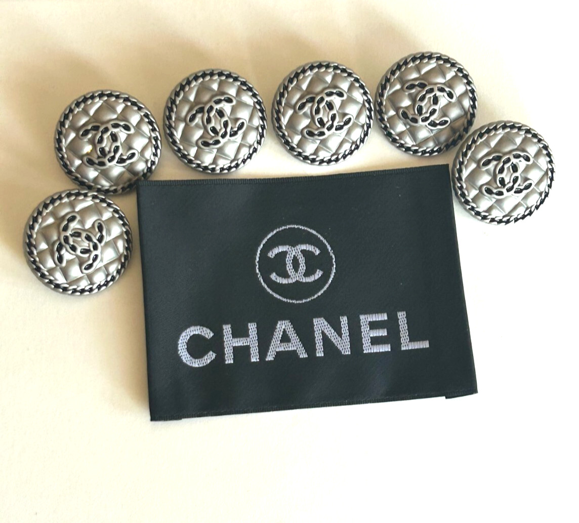 Chanel Vintage Button Set of 6  Size 23 mm Silver Tone Metal and Label
