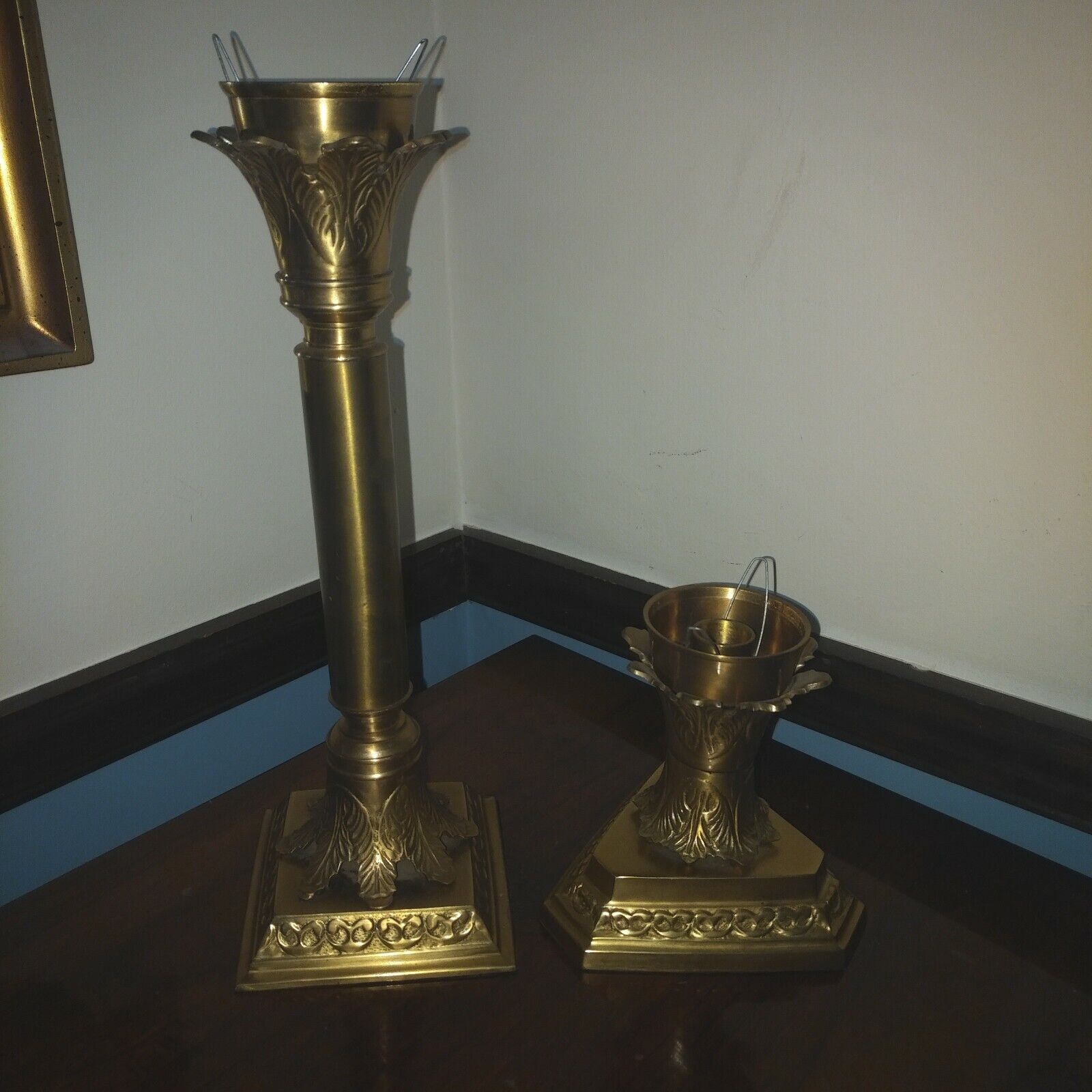 Pair Vintage Heavy Solid Brass Ornate Detailed Candlestick Holders Home Decor 