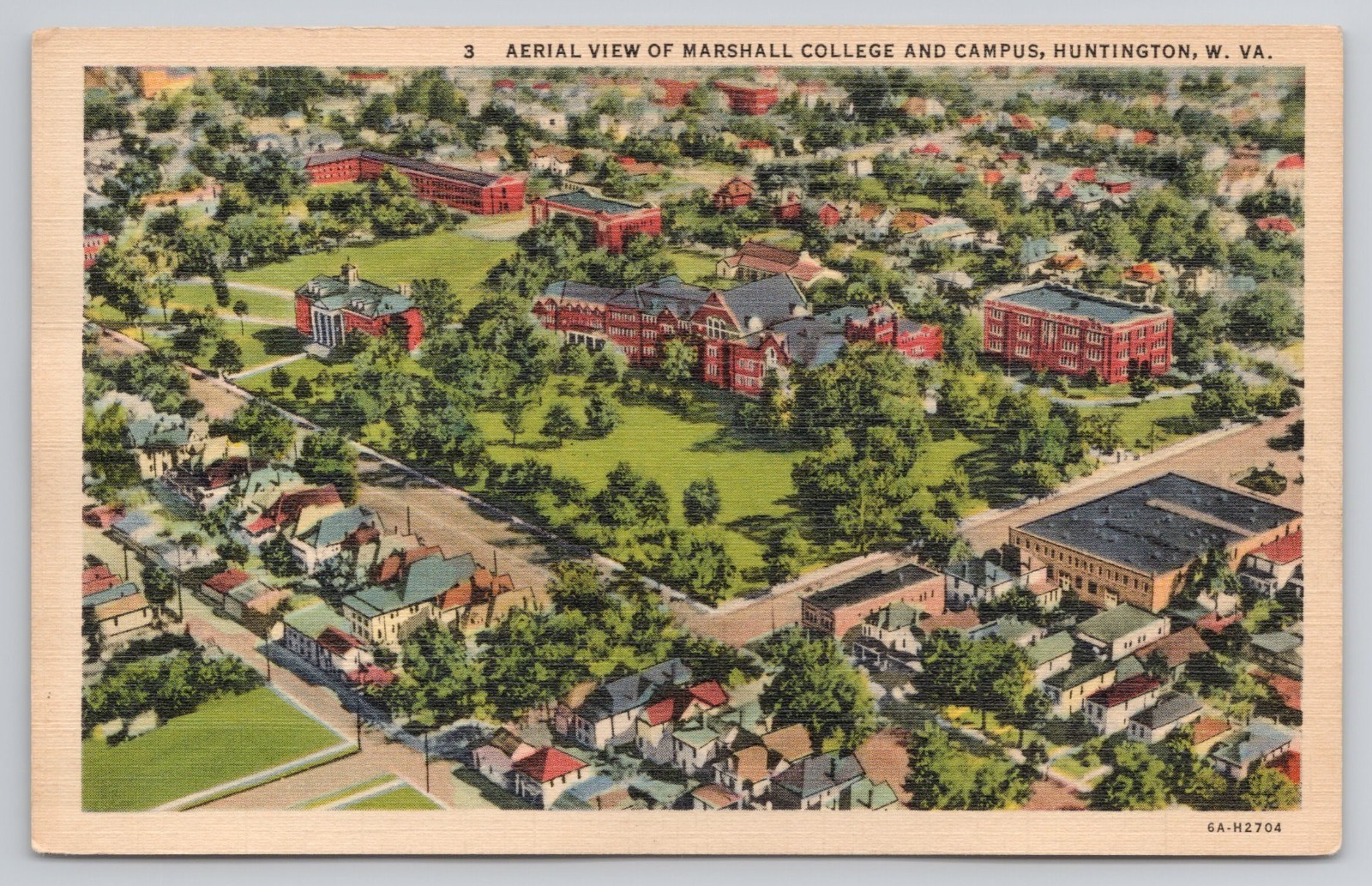 Vintage Aerial View Marshall College Campus Huntington WV Postcard Curt Teich Vintage Aerial View Marshall College Campus Huntington WV Postcard Curt Teich