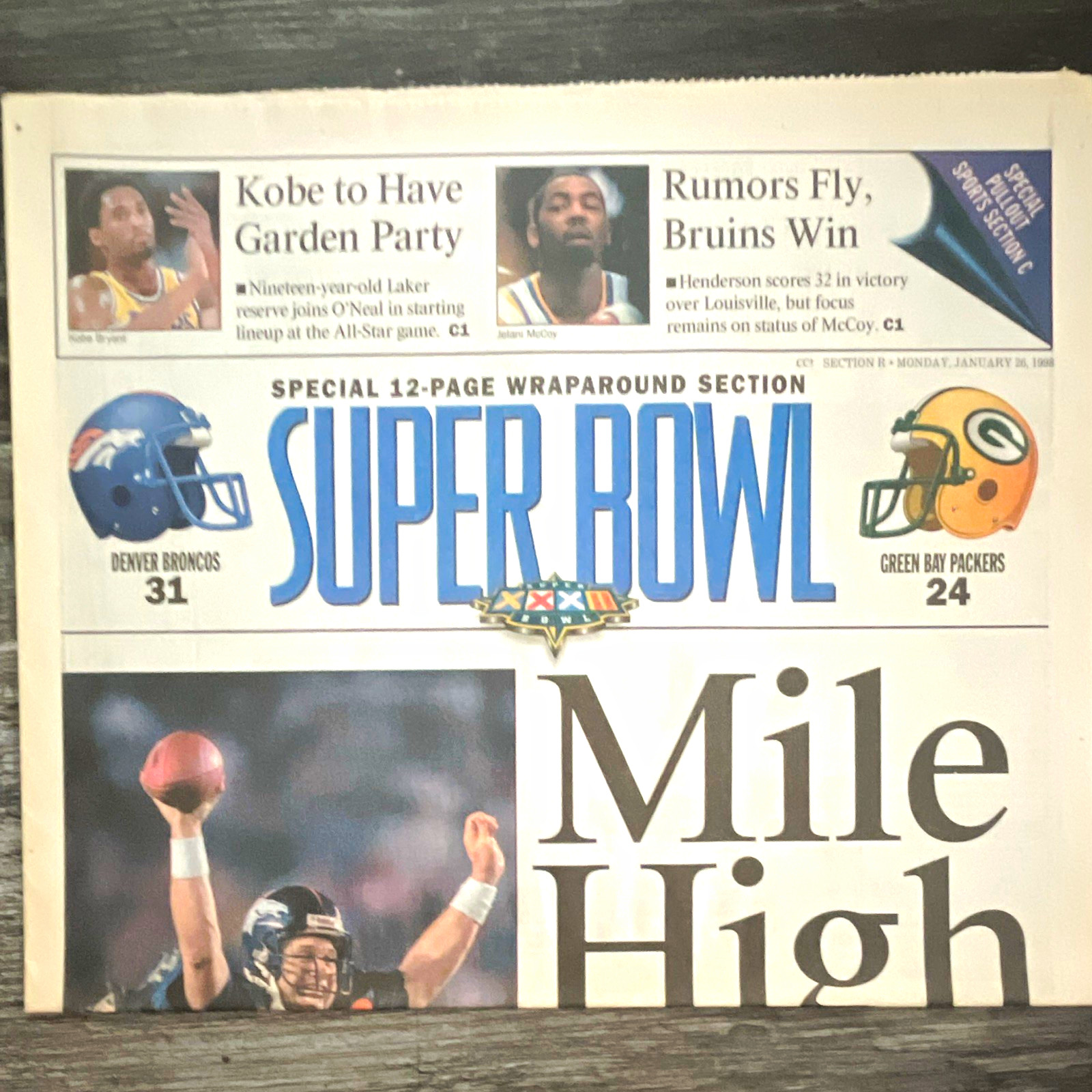 San Diego Union-Tribune Super Bowl XXXII Mile High Wraparound Jan 26 1998