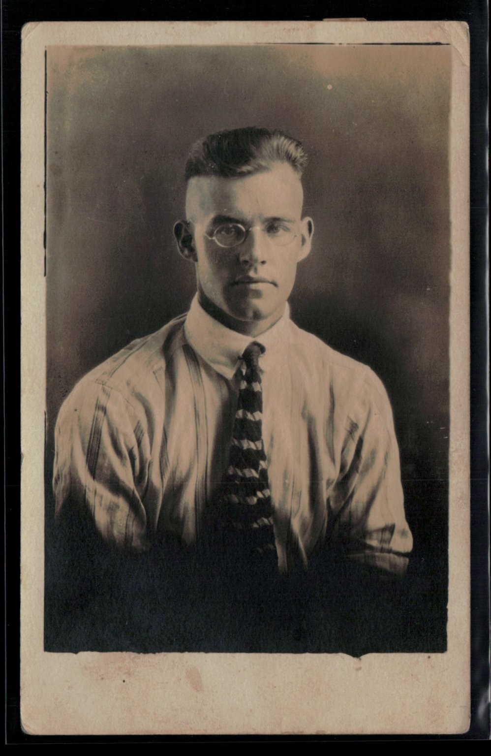 Vintage Real Photo Postcard RPPC Young Man Portrait Glasses 1910s 1920s