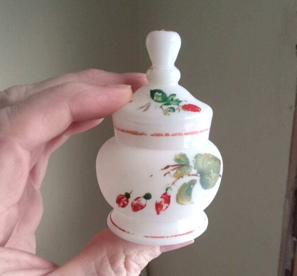 1860s HAND BLOWN FIERY OPAL GLASS MINIATURE SUGAR BOWL OR COVERED JAR 1860s HAND BLOWN FIERY OPAL GLASS MINIATURE SUGAR BOWL OR COVERED JAR