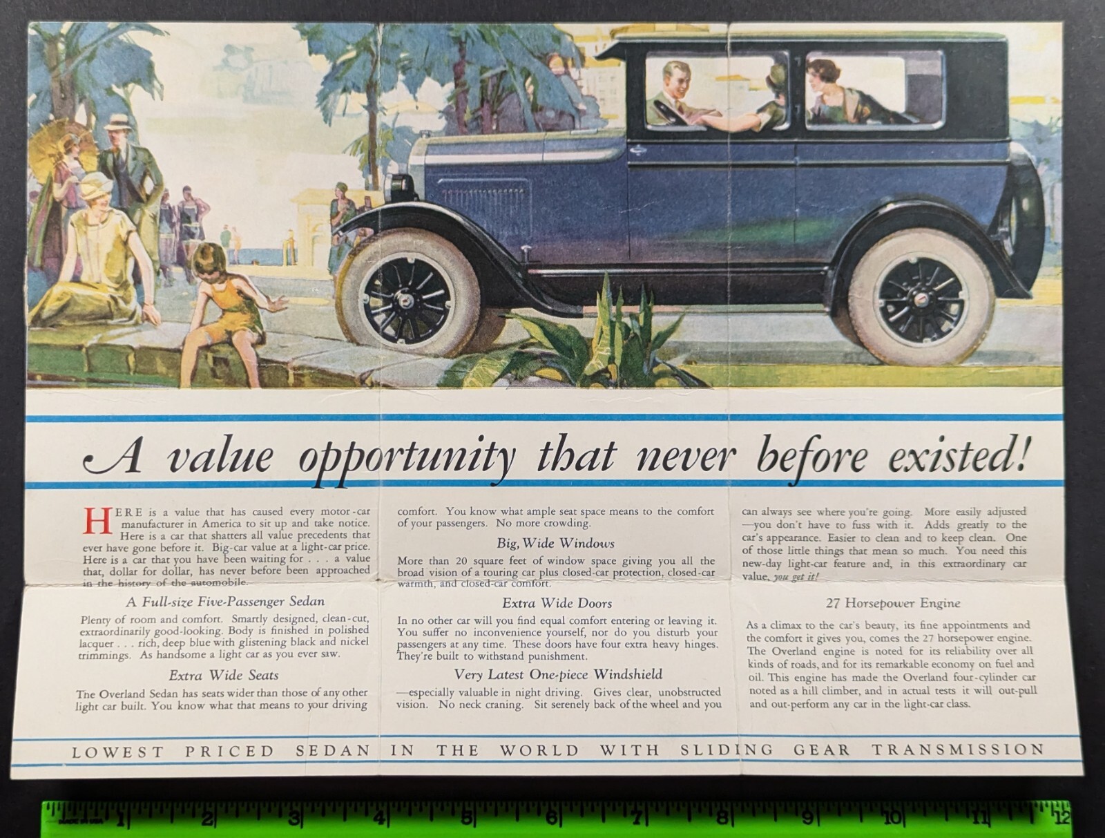 Antique 1920s Overland Six Standard Sedan Foldout Car Auto Brochure