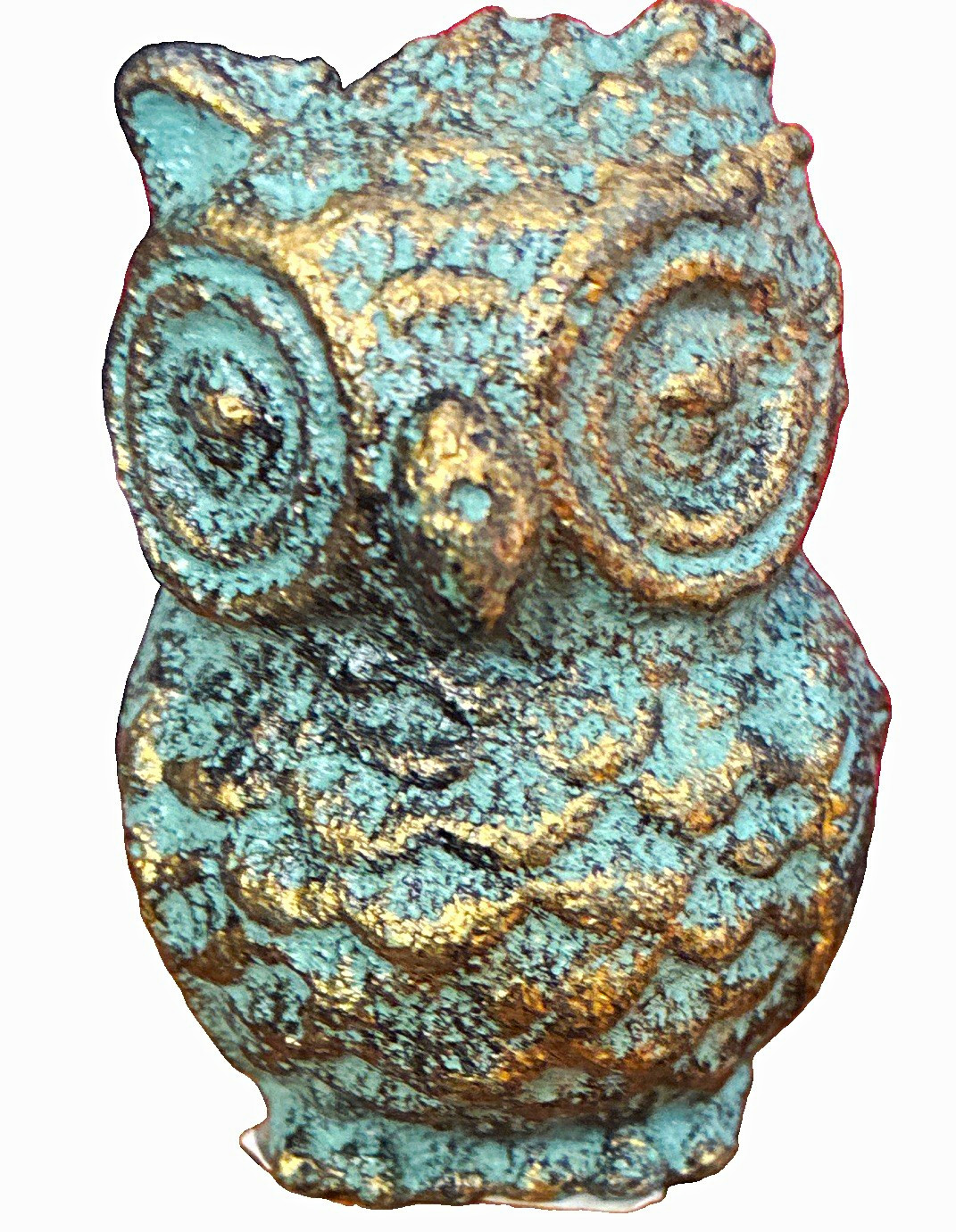 Metal Owl Figurine Knob w/ Threaded Screw Back, Green Patina Finish