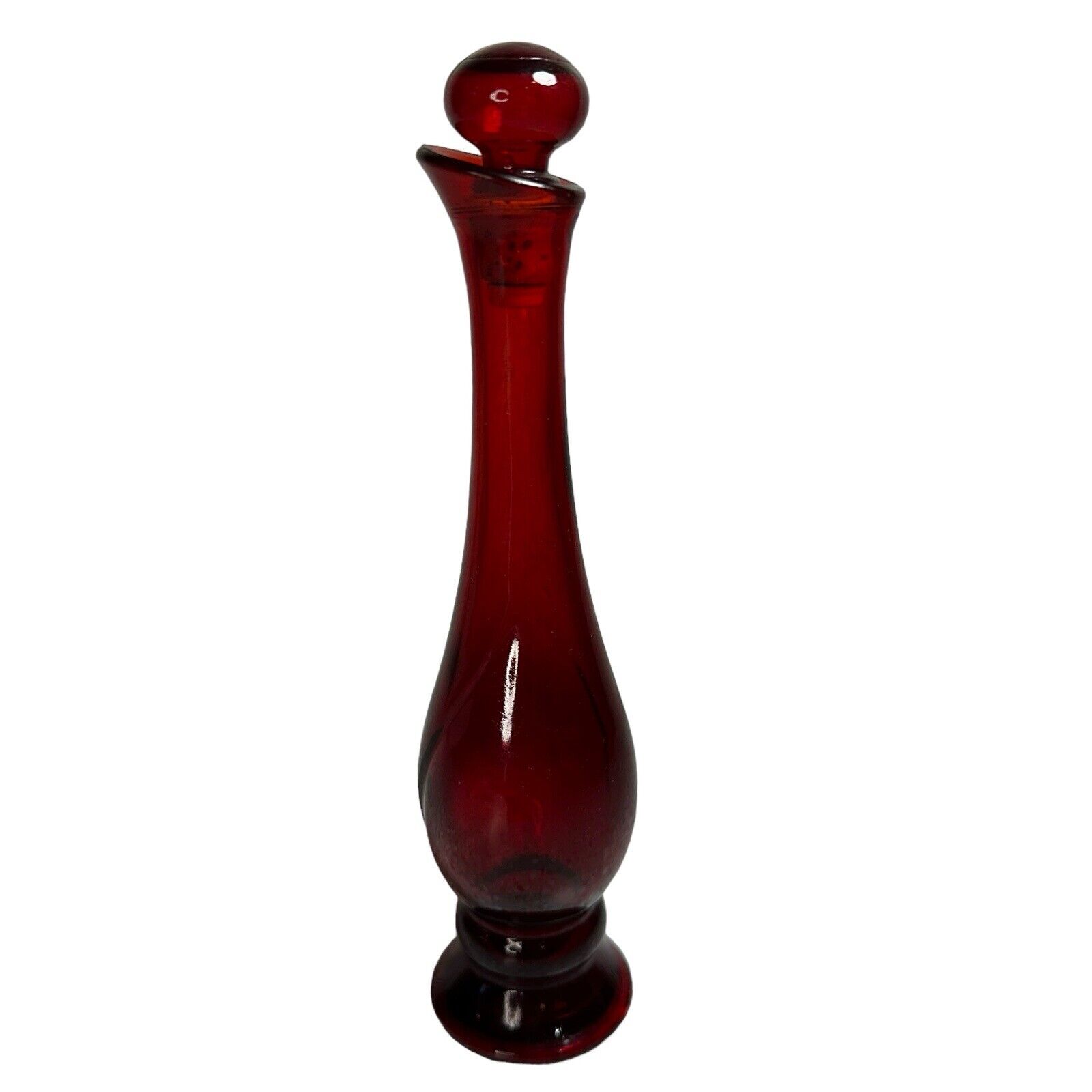 VTG Avon Ruby Bud Vase Cologne Perfume Bottle Red 8.25” Tall Ball Shaped Topper