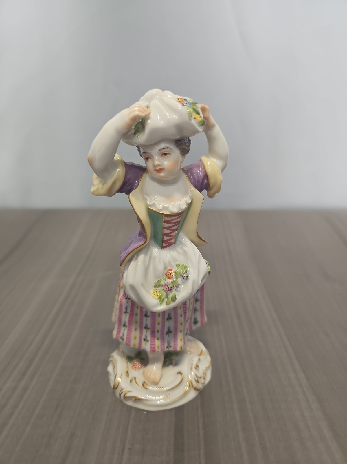 20th c Meissen Figure Girl with Flowers Antique German Porcelain Number 3