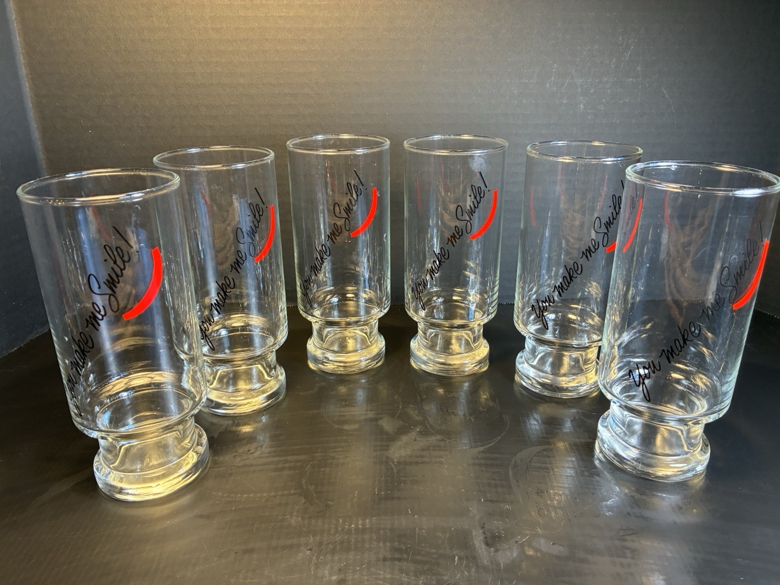 Set of 6 Vintage 1980's Avon ''You Make Me Smile'' Footed Drink Tumblers Glasses