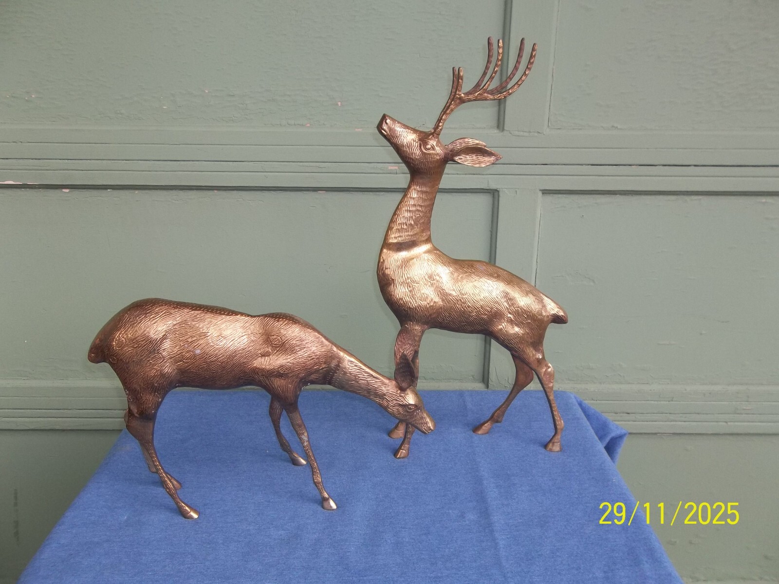 Amazing & Large Vintage Hollywood Regency Pair of Brass Buck & Doe Deer Figures