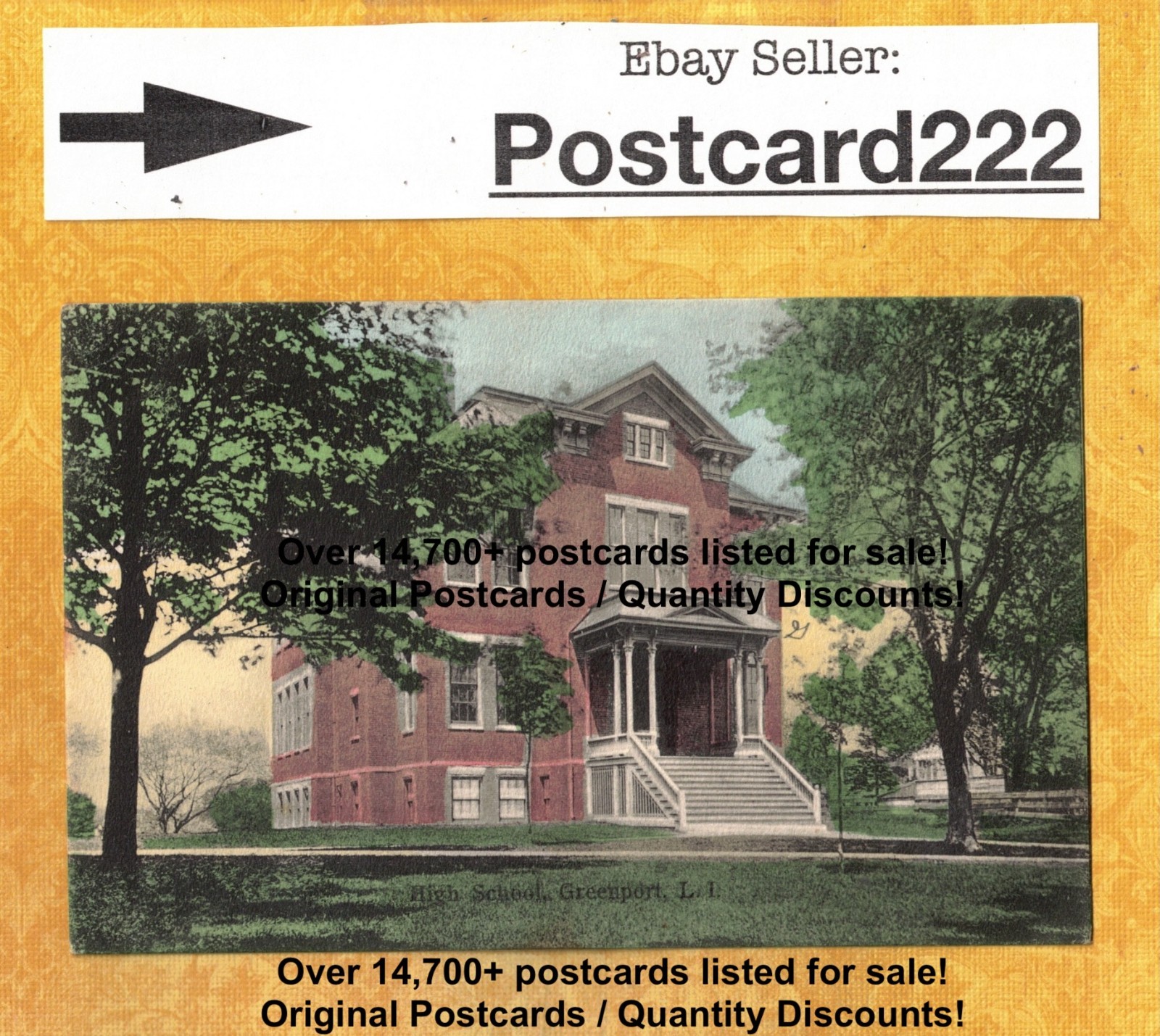 NY Greenport Long Island 1909 antique postcard High School Building New York