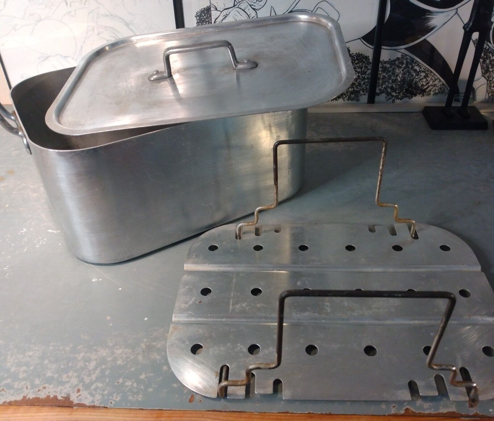 Vintage Tournus Aluminum Poacher Roaster Cooker with Lid and Inserts | France