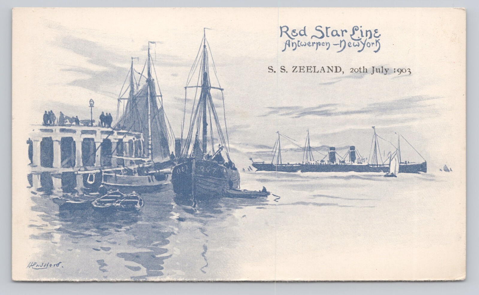 Atq/Vtg Post Card Red Star Line Antwerpen-New York S.S. Zeeland 7-20-1903 O154 Atq/Vtg Post Card Red Star Line Antwerpen-New York S.S. Zeeland 7-20-1903 O154