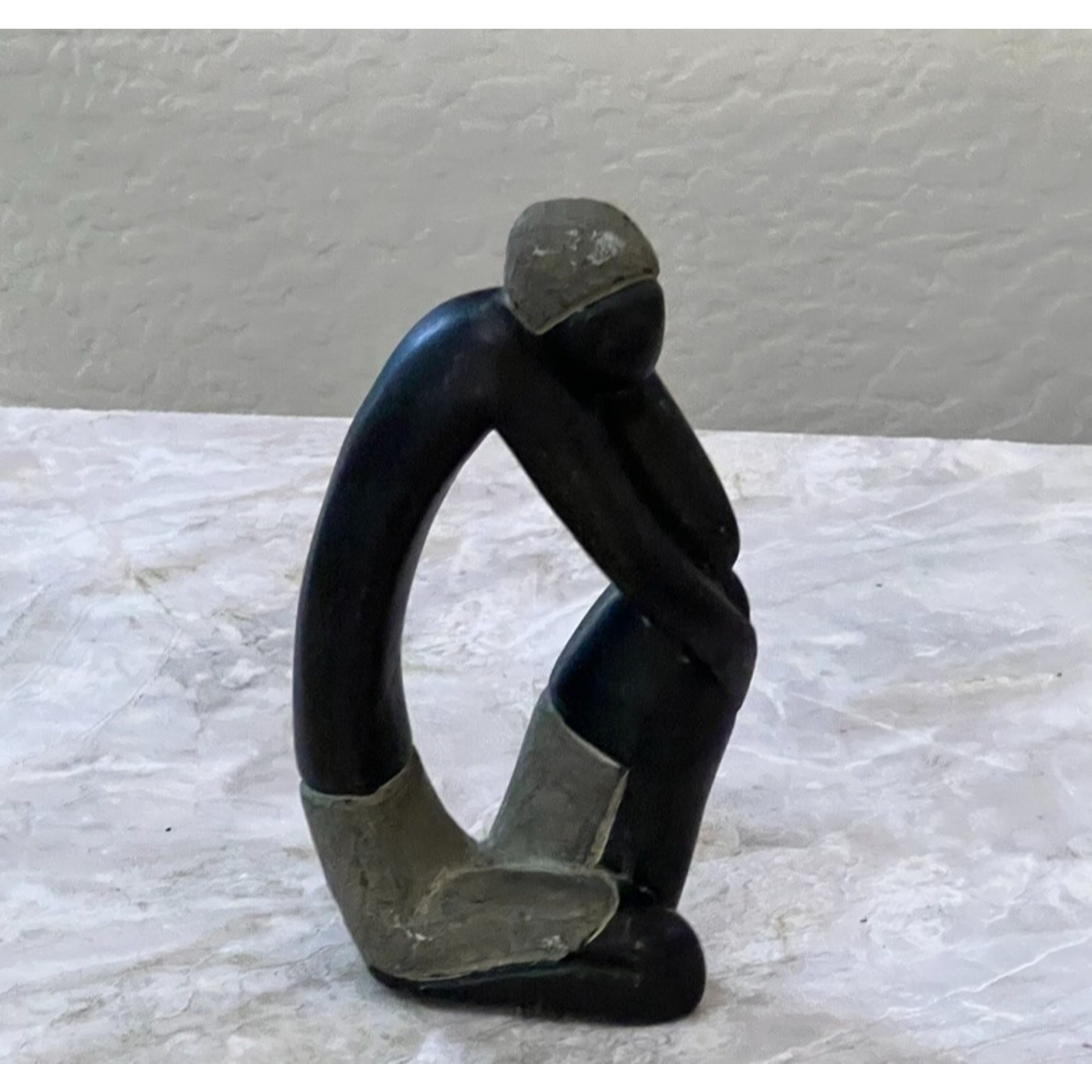 Vintage Hand Carved Soapstone Sitting Figure 7.7 in Tall