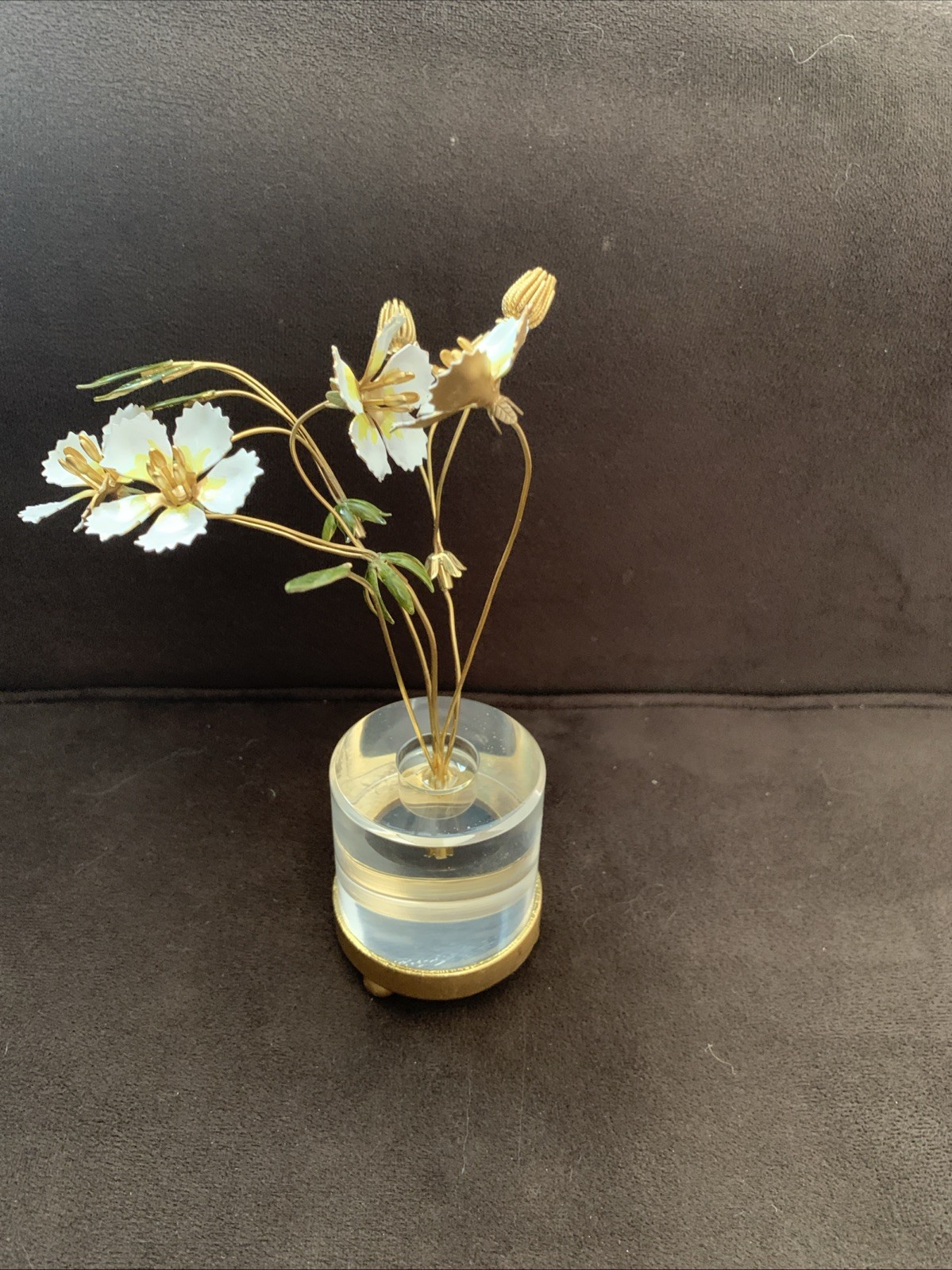 Fleur de Siecles  Floral Enameled Gold-plated Metal Figurine with Lucite Base