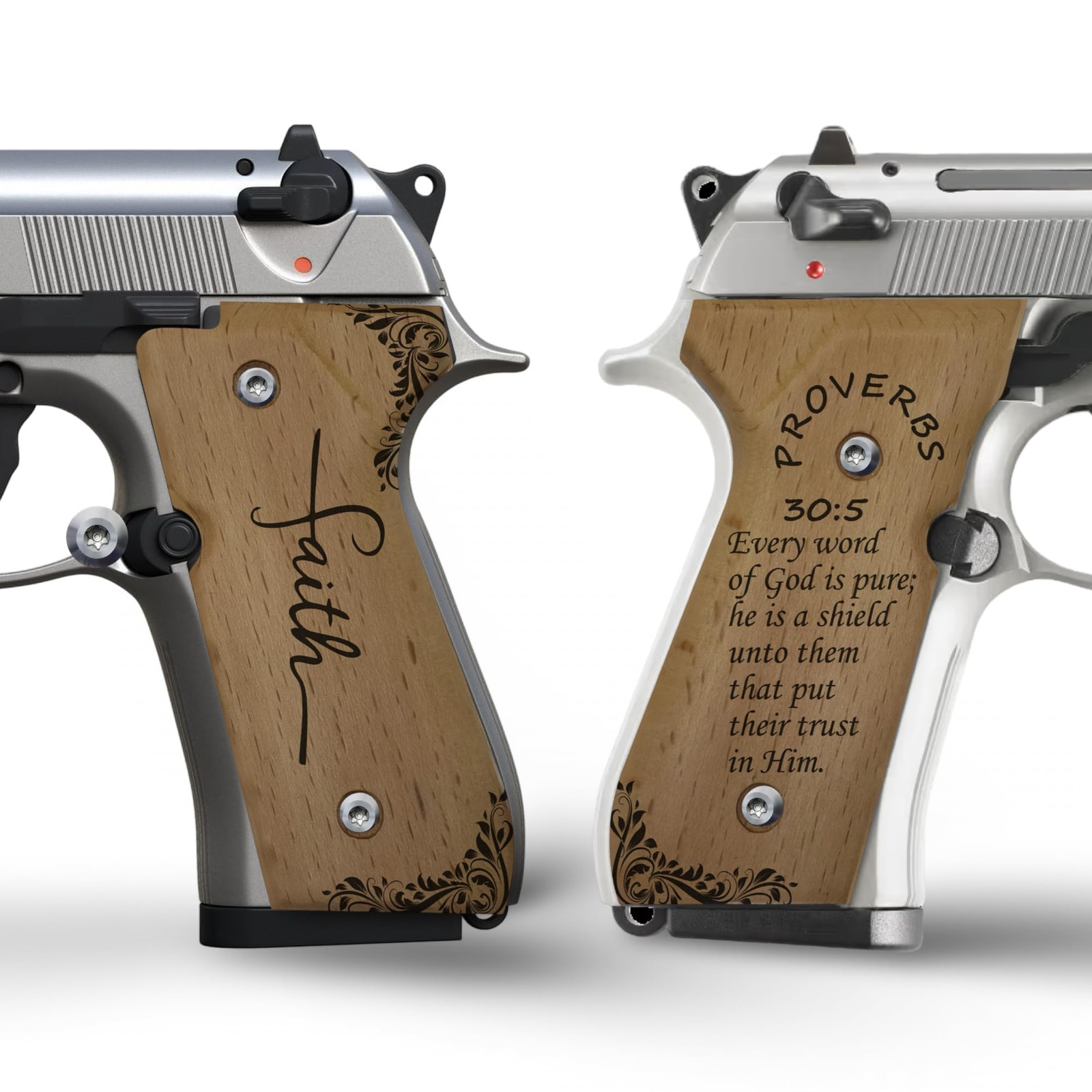Zib Bible Verses Wooden Grips for Beretta 92FS/M9, Beechwood Proverbs 30:5 Zib Bible Verses Wooden Grips for Beretta 92FS/M9, Beechwood Proverbs 30:5