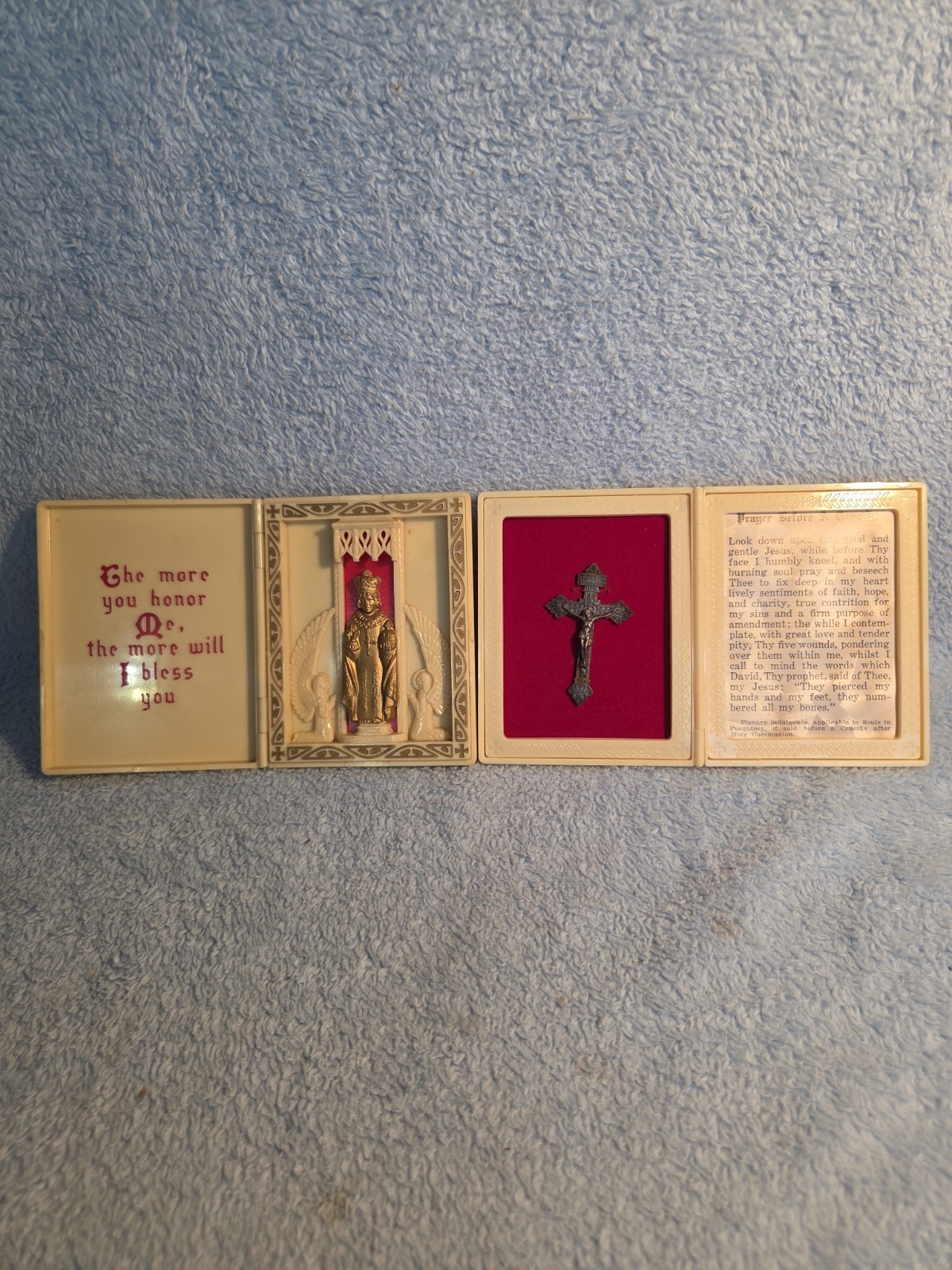 2 Vintage Catholic Pocket Shrine Travel Altars Infant Jesus of Prague & Crucifix