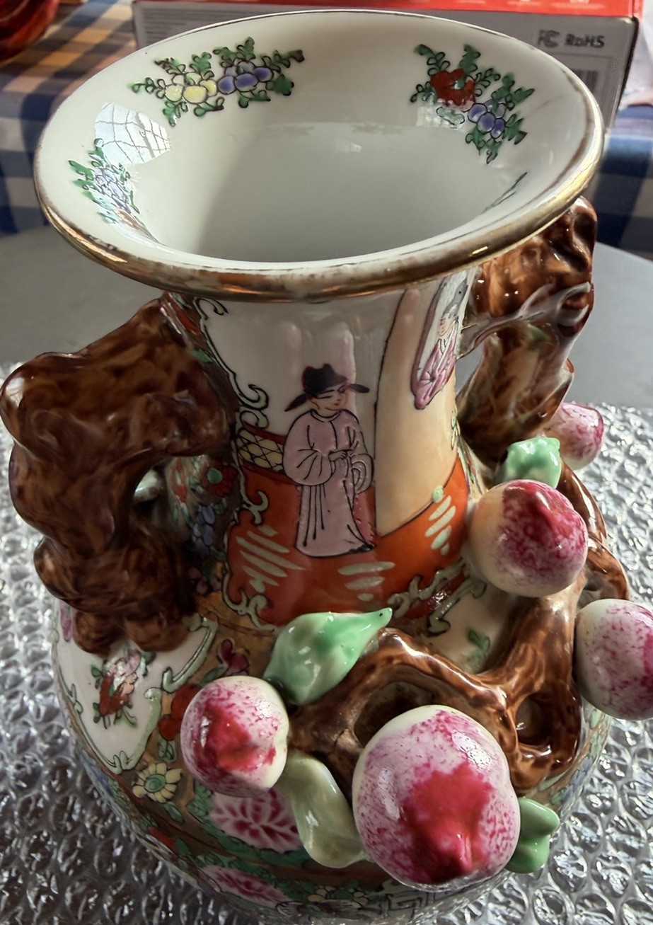 Mid 20th century vintage rose famille pomegranate Vase. 16”tall 11” at w.