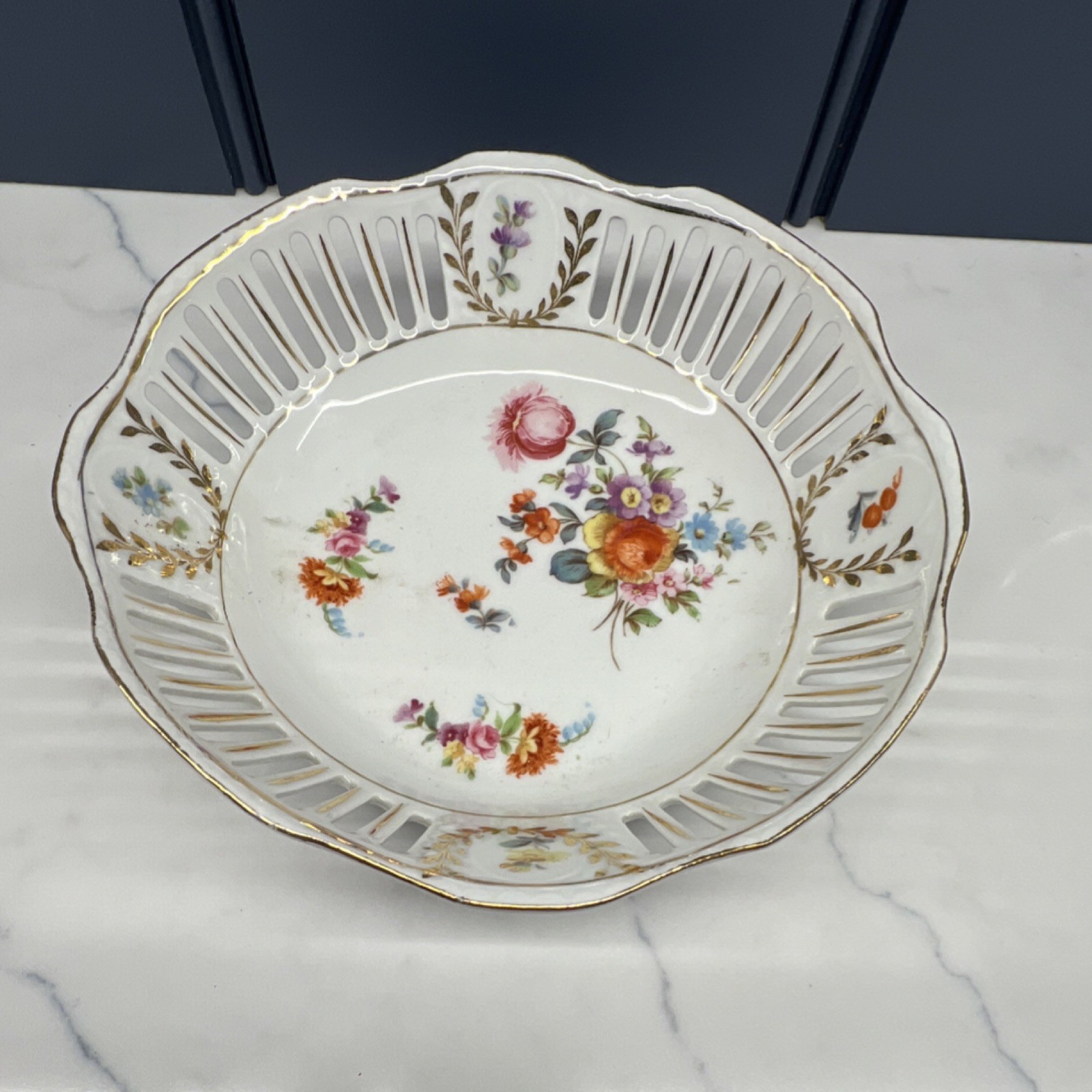 RW Bavaria Porcelain Floral Bowl 9 in Gold Trim Decorative Collectible