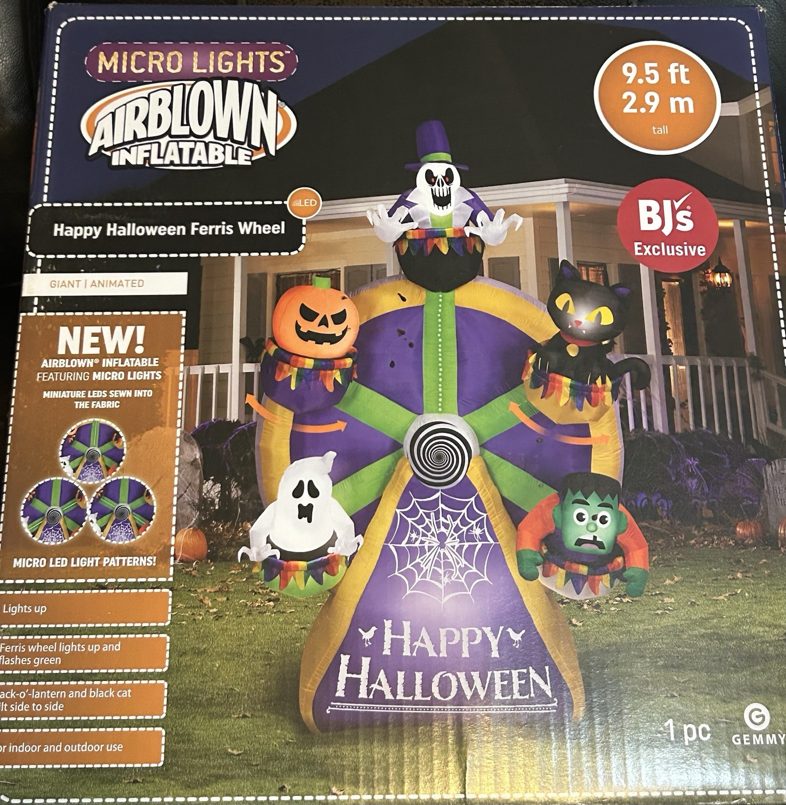 NEW 2023 GEMMY 9-1/2’ ANIMATEDLighted Halloween Ferris Wheel inflatable Airblown