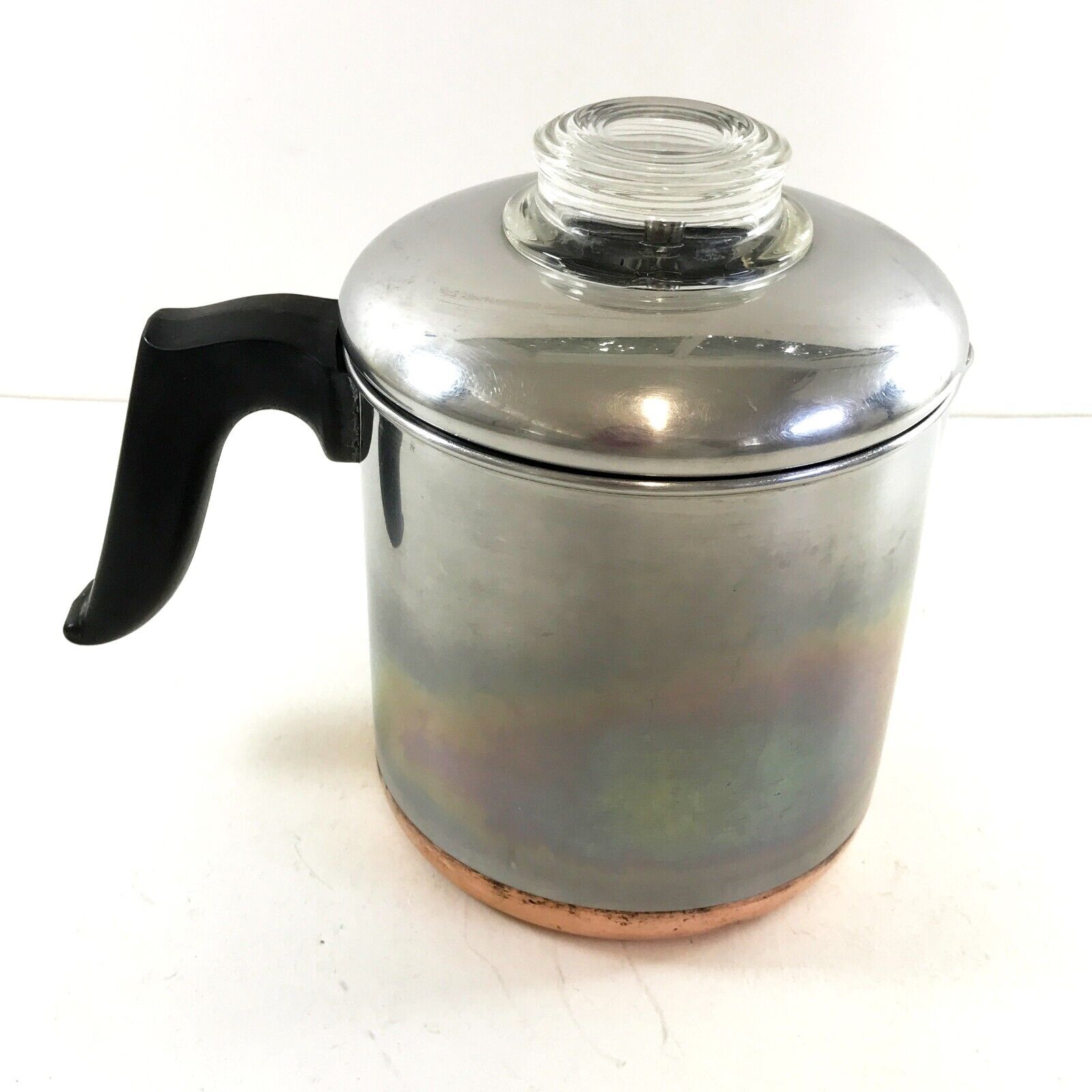 Vintage Revere Ware 1801 Coffee Pot Percolator 4 Cup Stainless Copper Bottom
